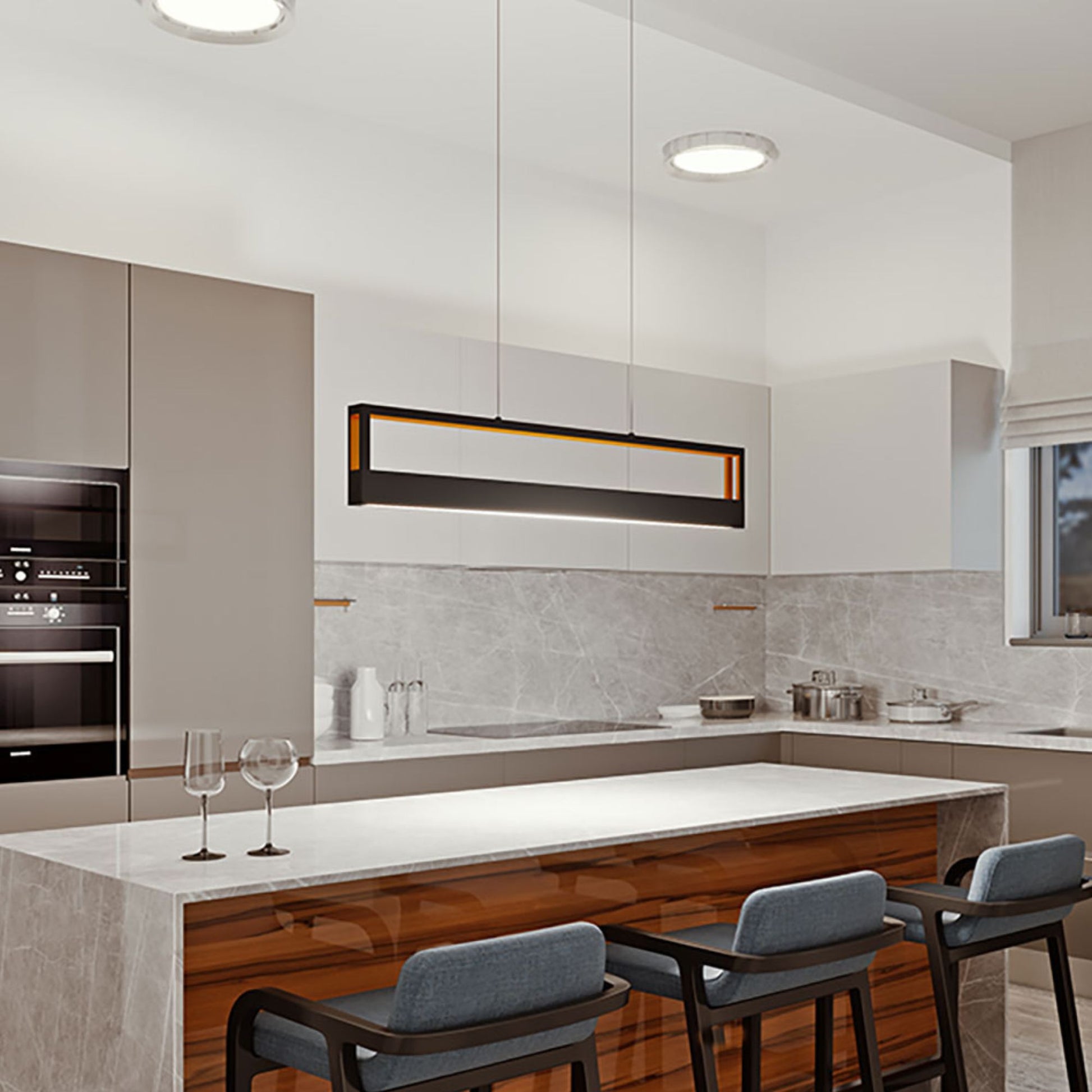 Echo 45" LED Linear Pendant, Black and Gold Finish - Bees Lighting