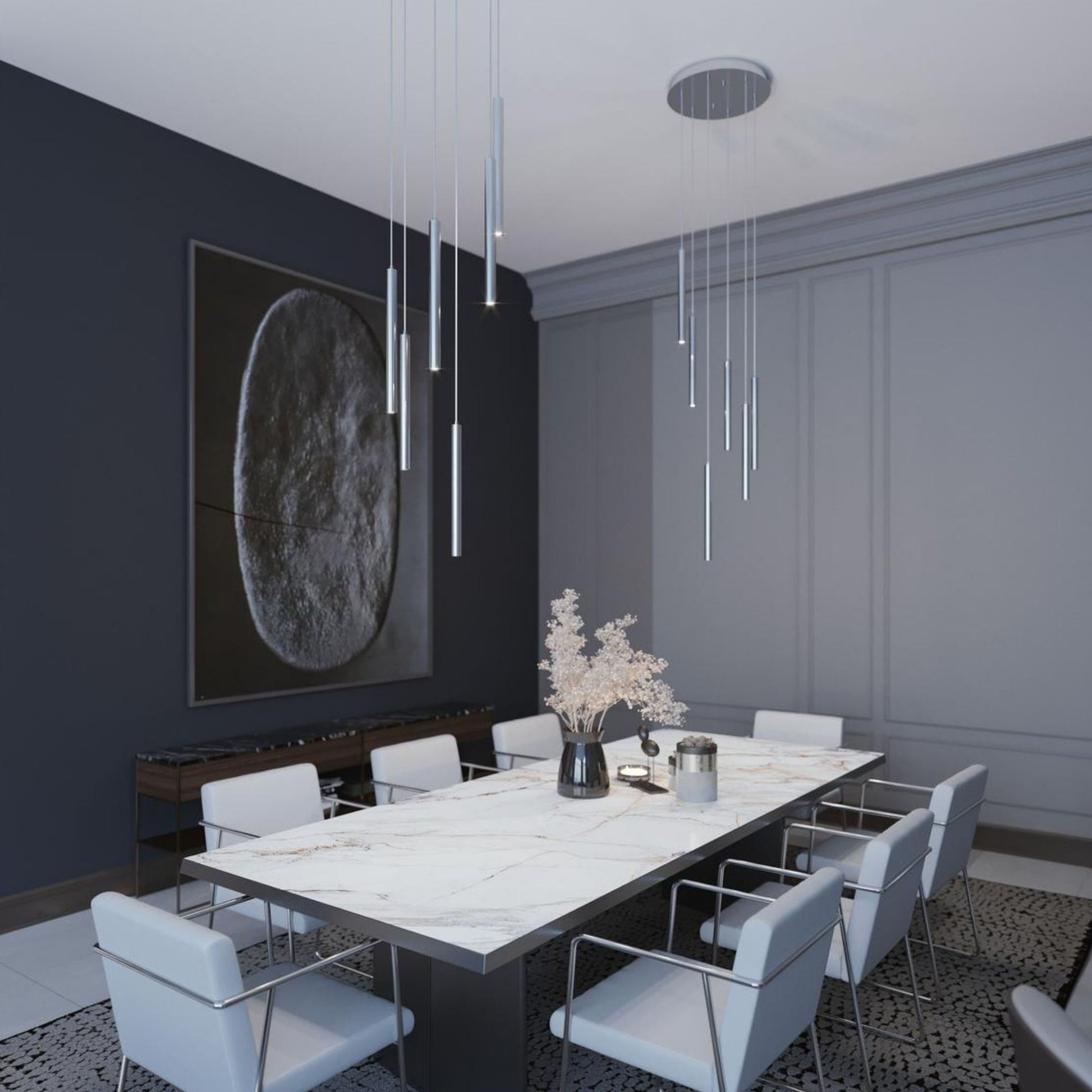 Eli 24" LED Multi-Port Pendant, Satin Nickel Finish - Bees Lighting