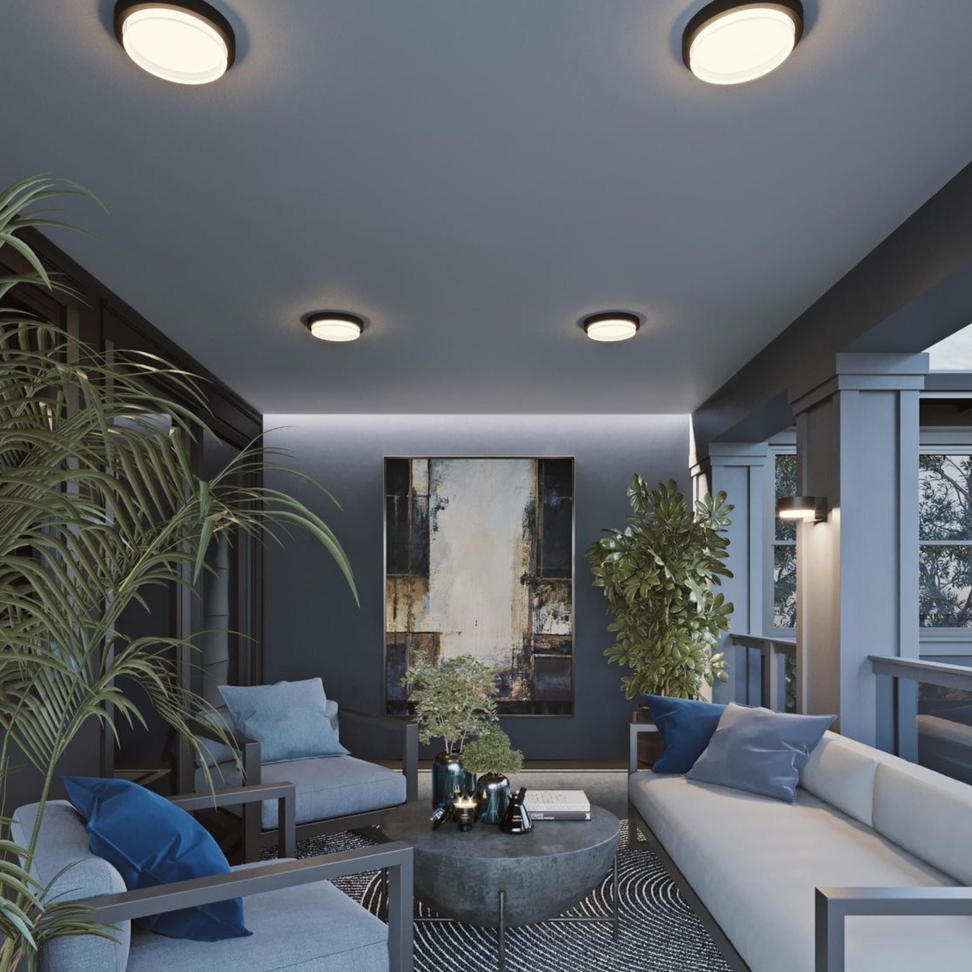 Elm 11 in. LED Outdoor Flush Mount 1125 lumens Selectable CCT Black finish - Bees Lighting