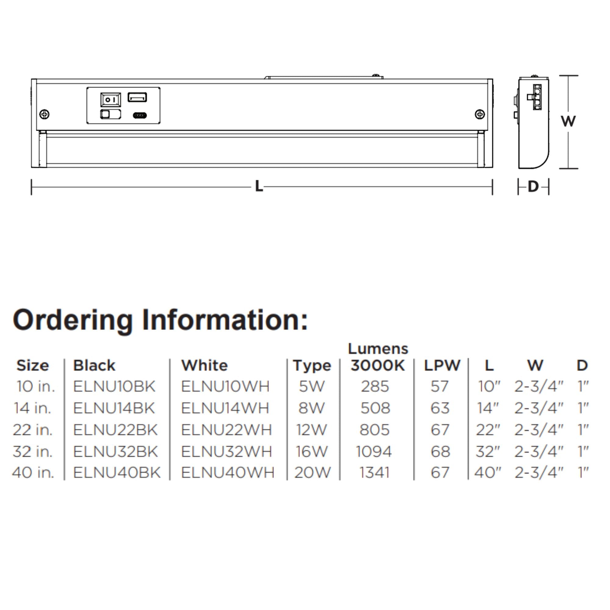 Elena 40-Inch Under Cabinet LED Light, Selectable CCT 2700K to 5000K, 120V, White - Bees Lighting