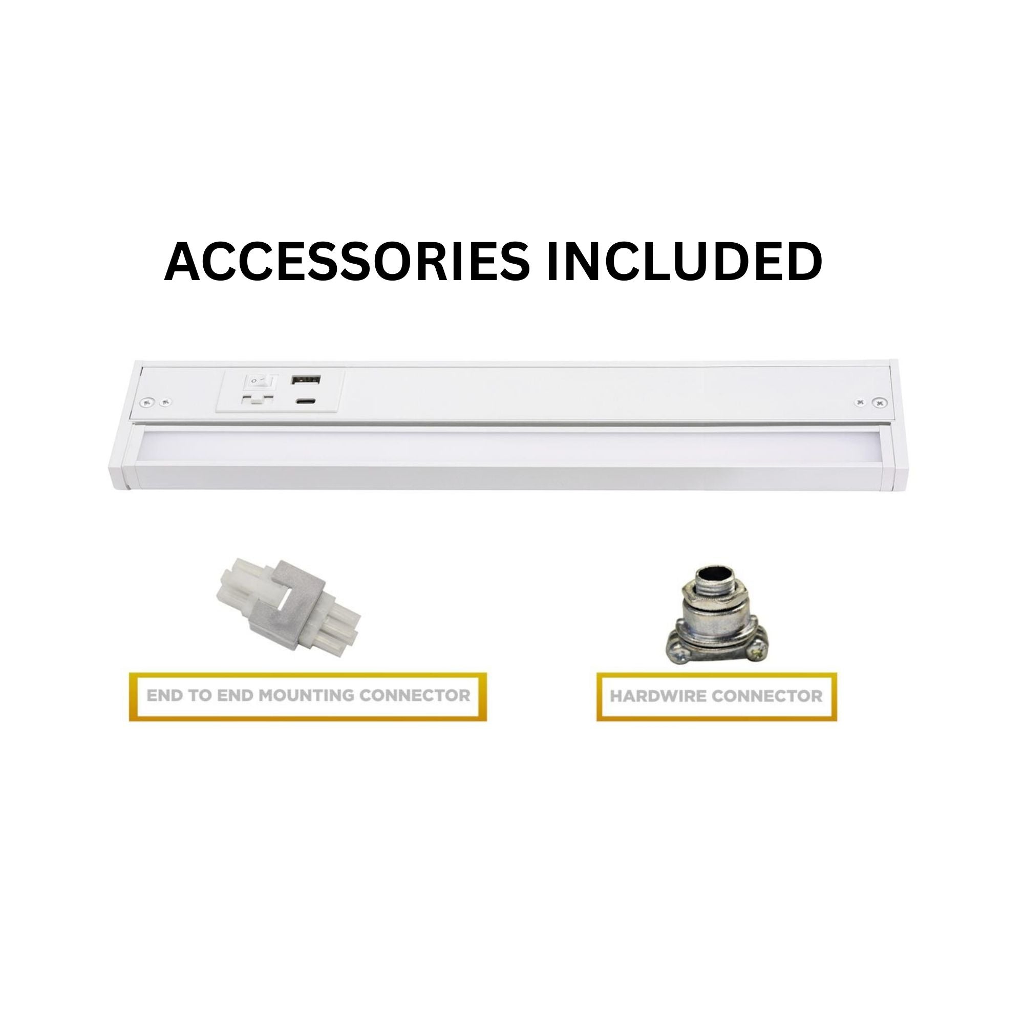 Elena 22-Inch LED Under Cabinet Light with USB Charging Ports, White