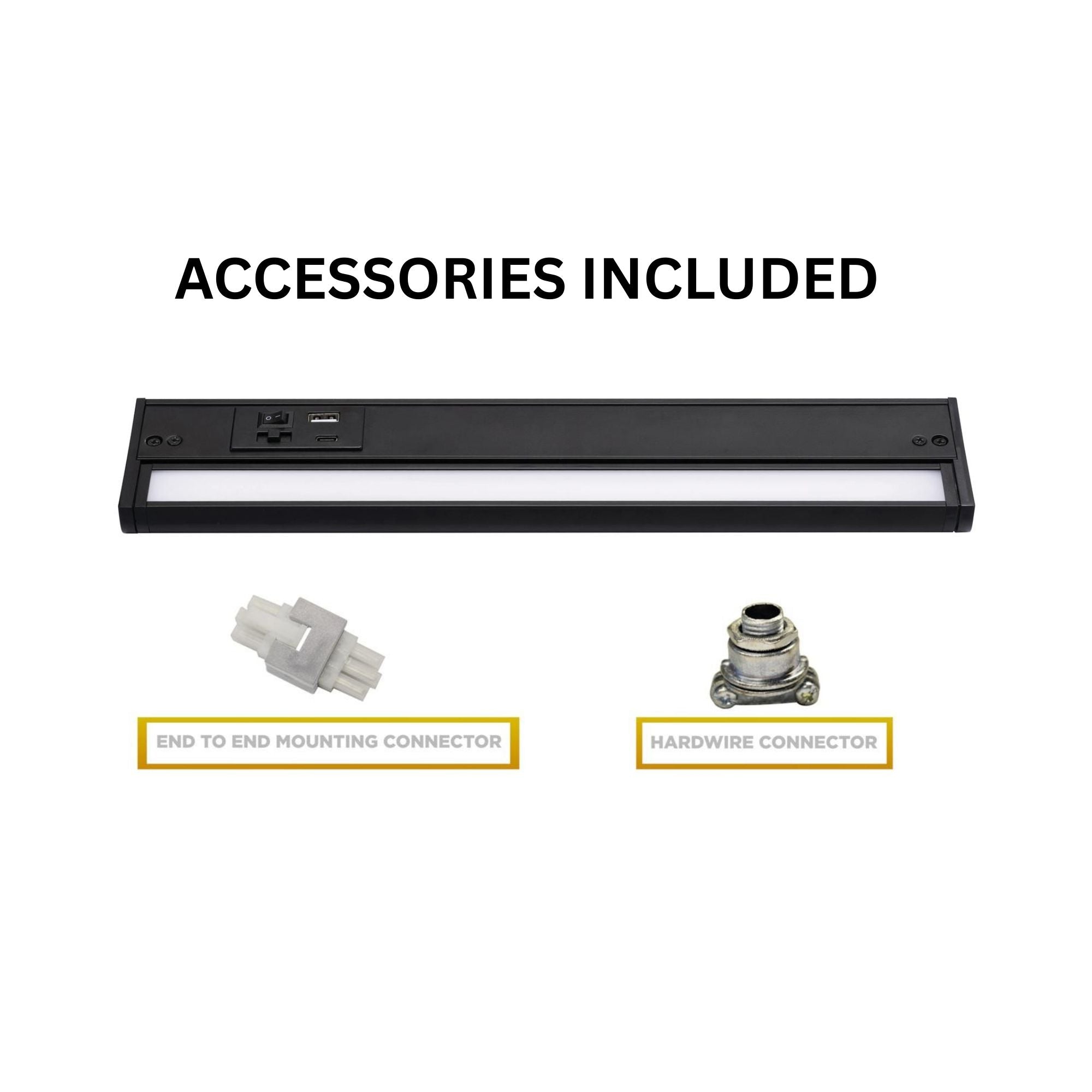Elena 32-Inch LED Under Cabinet Light with USB Charging Ports, Black