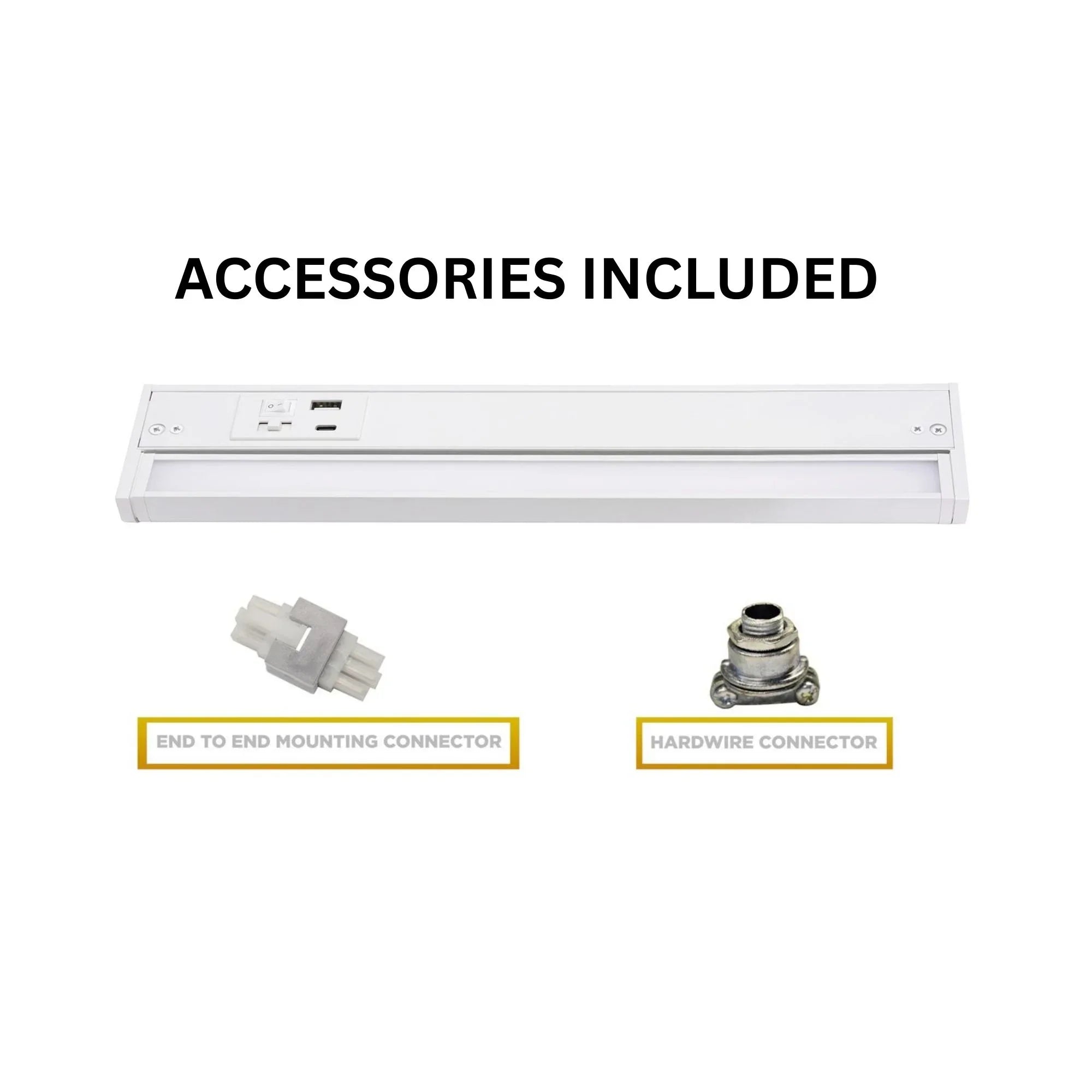 Elena 40-Inch LED Under Cabinet Light with USB Charging Ports, White