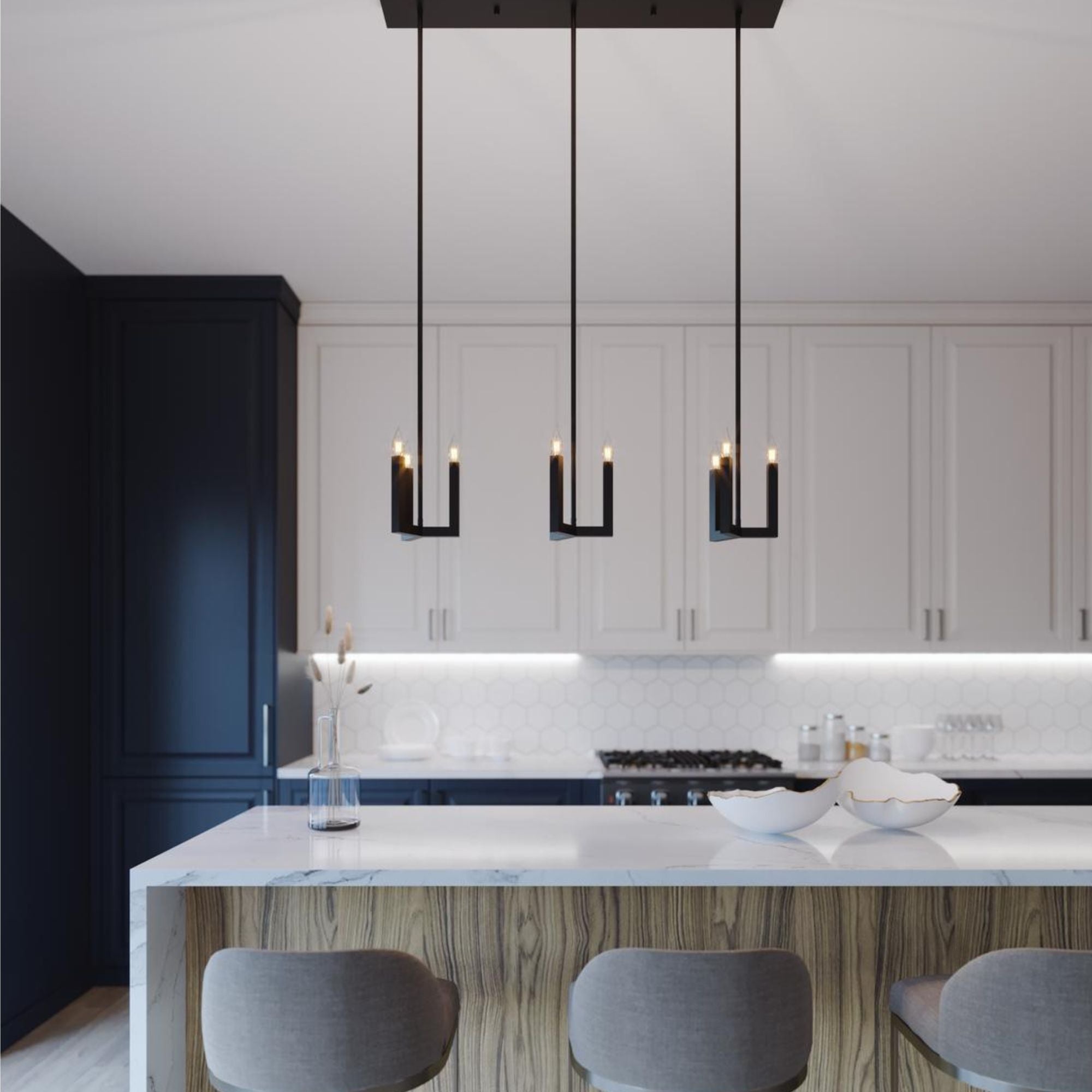 Grace 36" 9-Light Linear Pendant, Black Finish - Bees Lighting