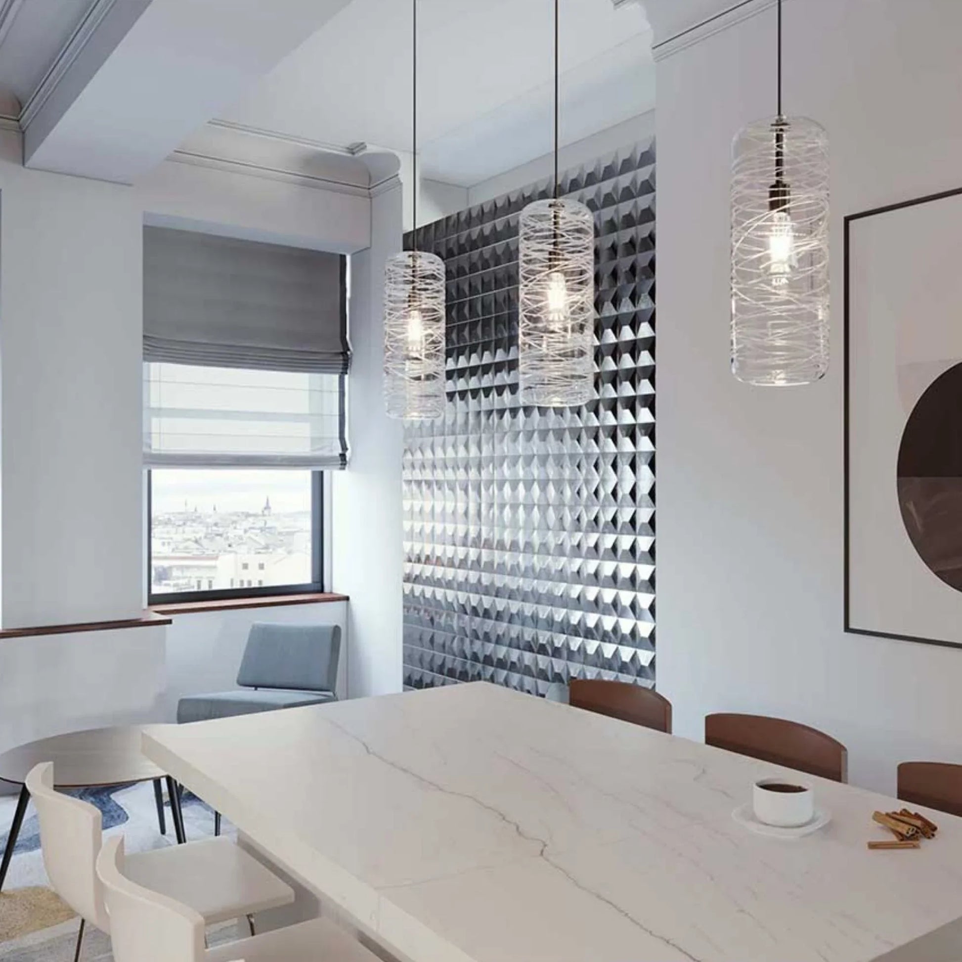 Hermosa 17" 3-Light Pendant, Satin Nickel & Aqua Shade - Bees Lighting