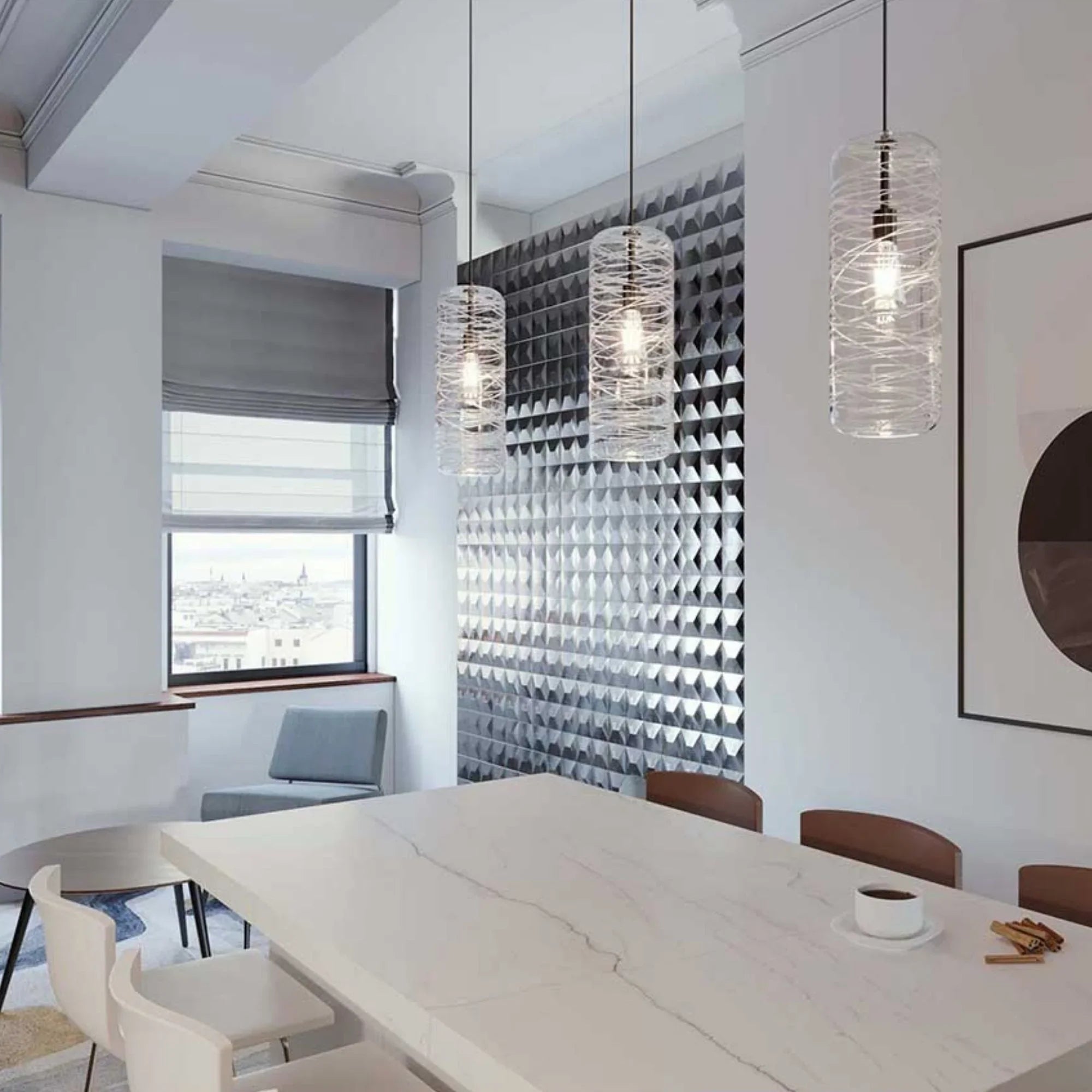 Hermosa 17" 3-Light Pendant, Satin Nickel & Aqua Shade - Bees Lighting