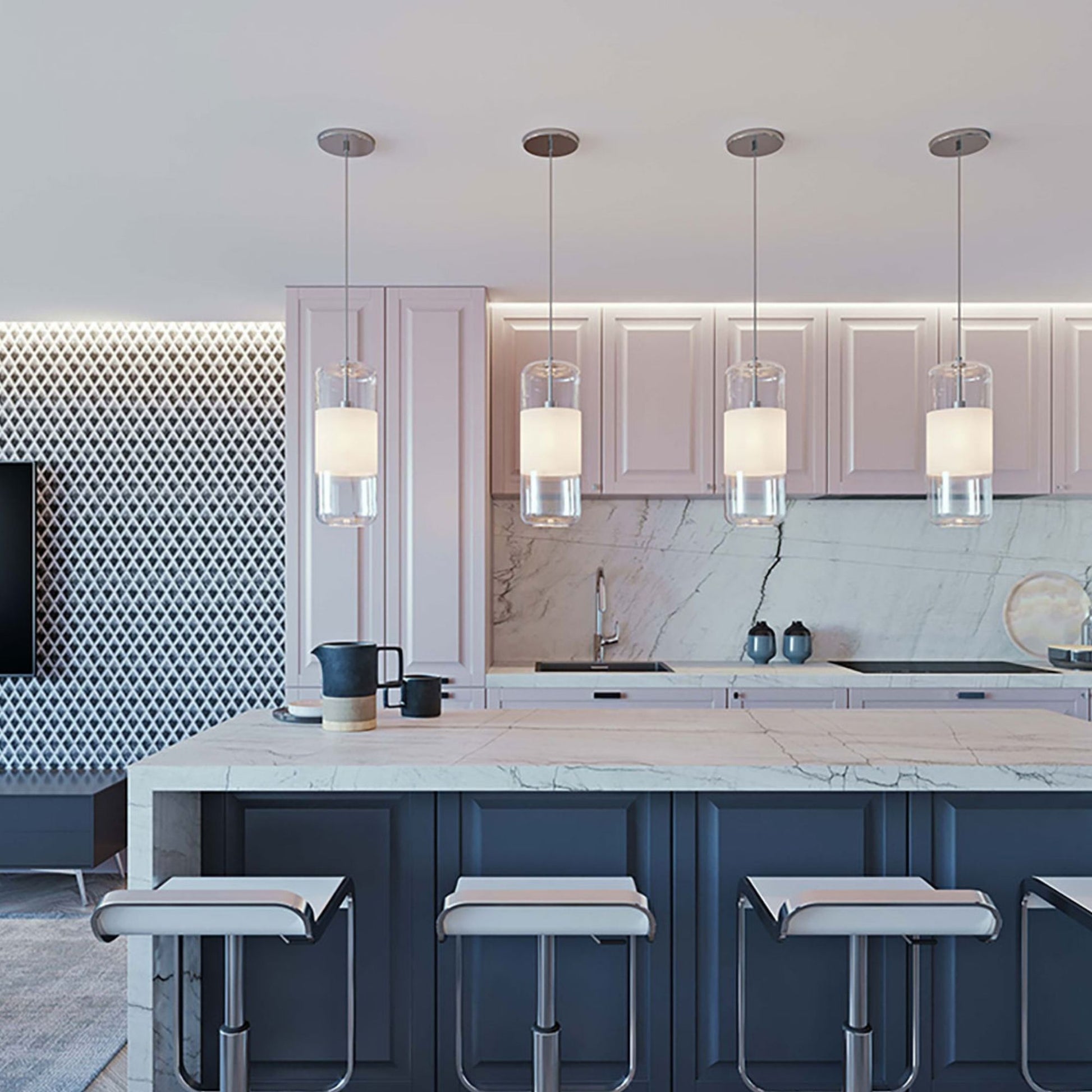 Hermosa 41" 3-Light Linear Pendant, Satin Nickel & Clear Shade - Bees Lighting