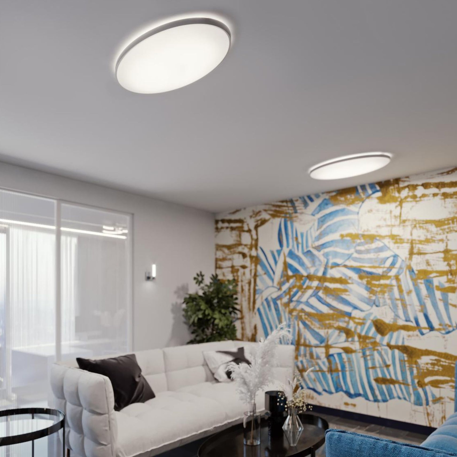 Ideal 32" LED Flush Mount, Satin Nickel Finish - Bees Lighting