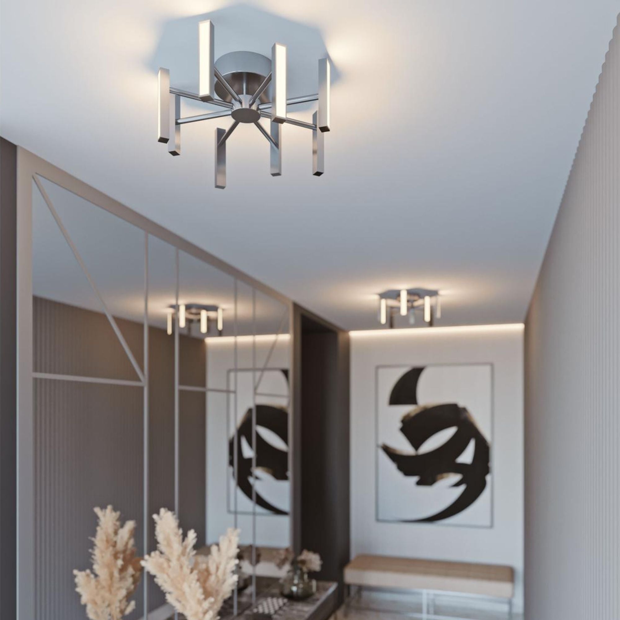 Indra 16" LED Semi-Flush Mount, Satin Nickel Finish