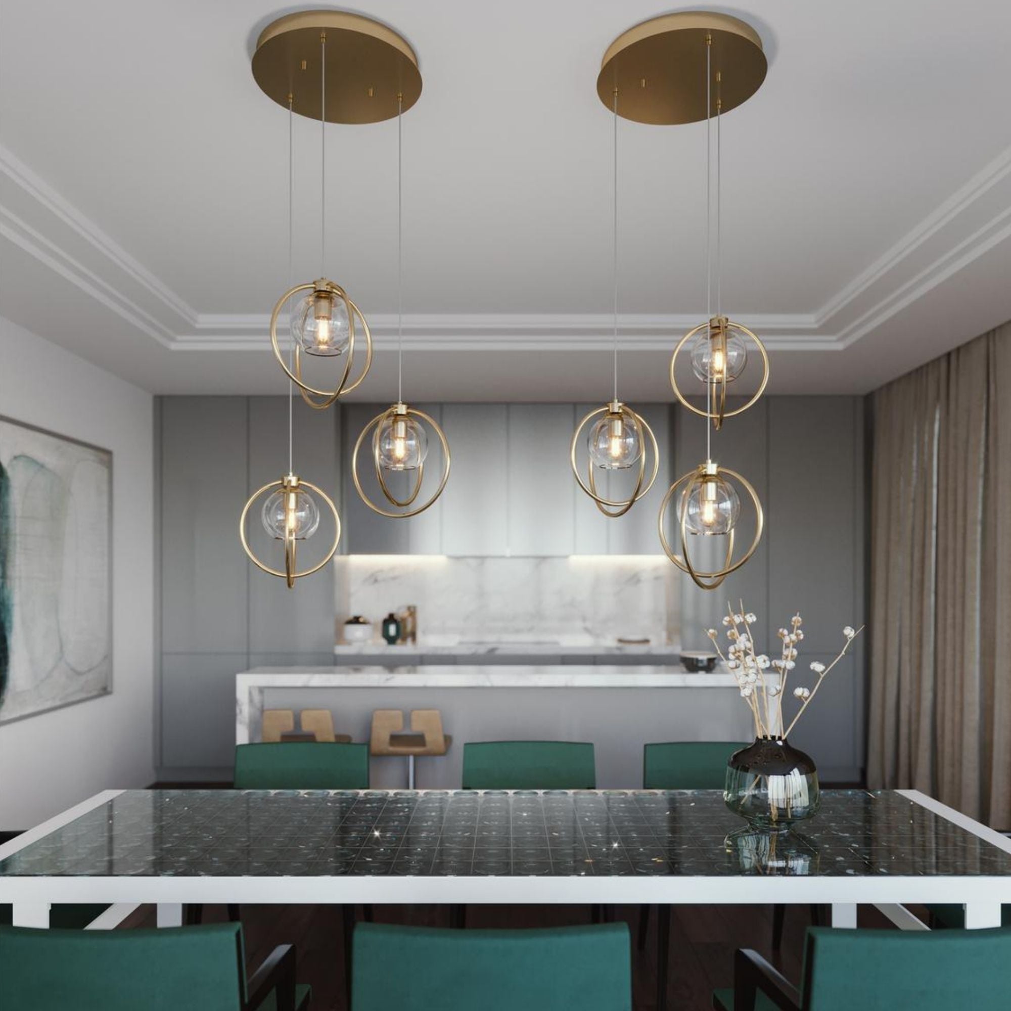 Jamie 3 Lights 26 In. Pendant Light Satin Brass Finish - Bees Lighting