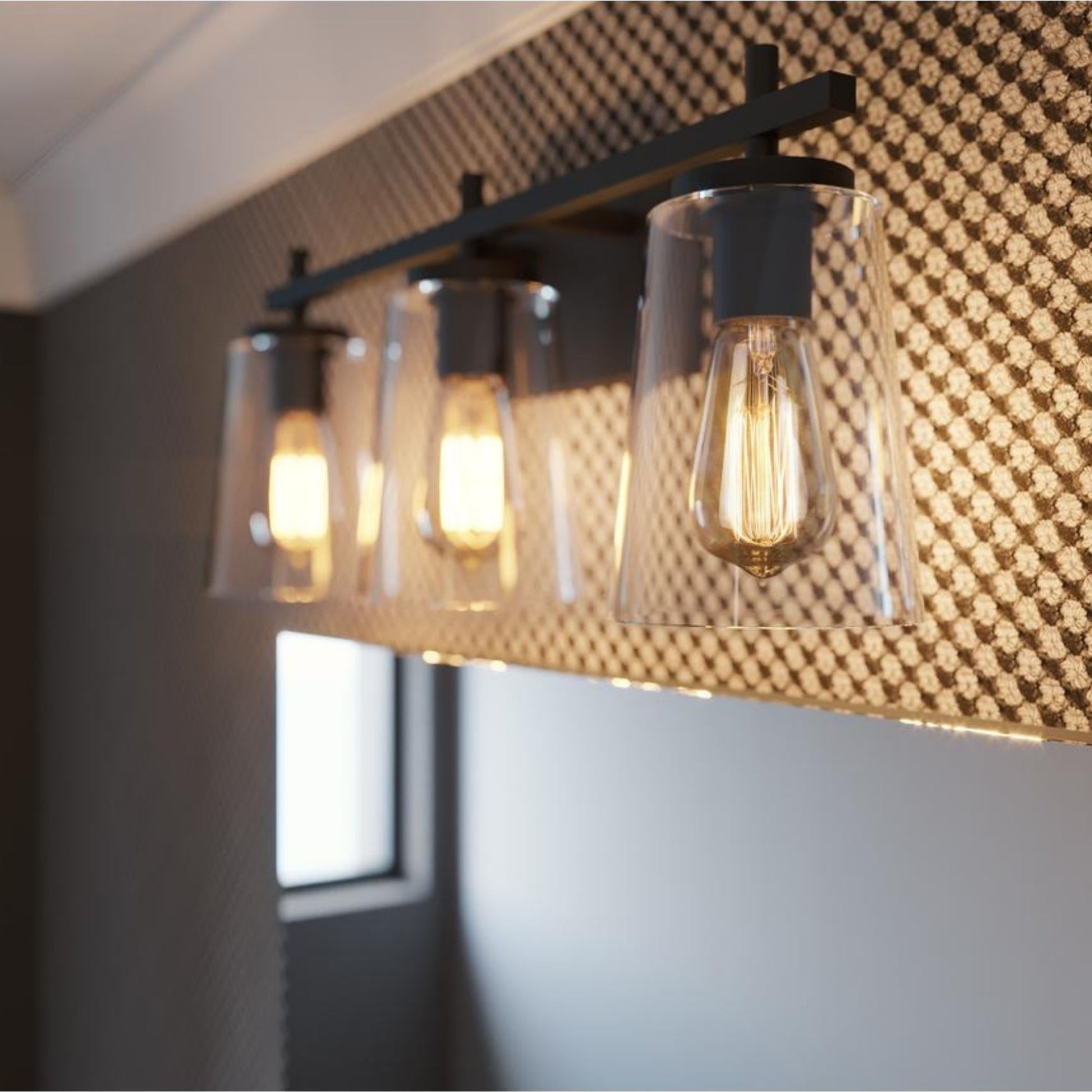Joanna 23 in. 3 Lights Vanity Light Black Finish Clear Shade - Bees Lighting