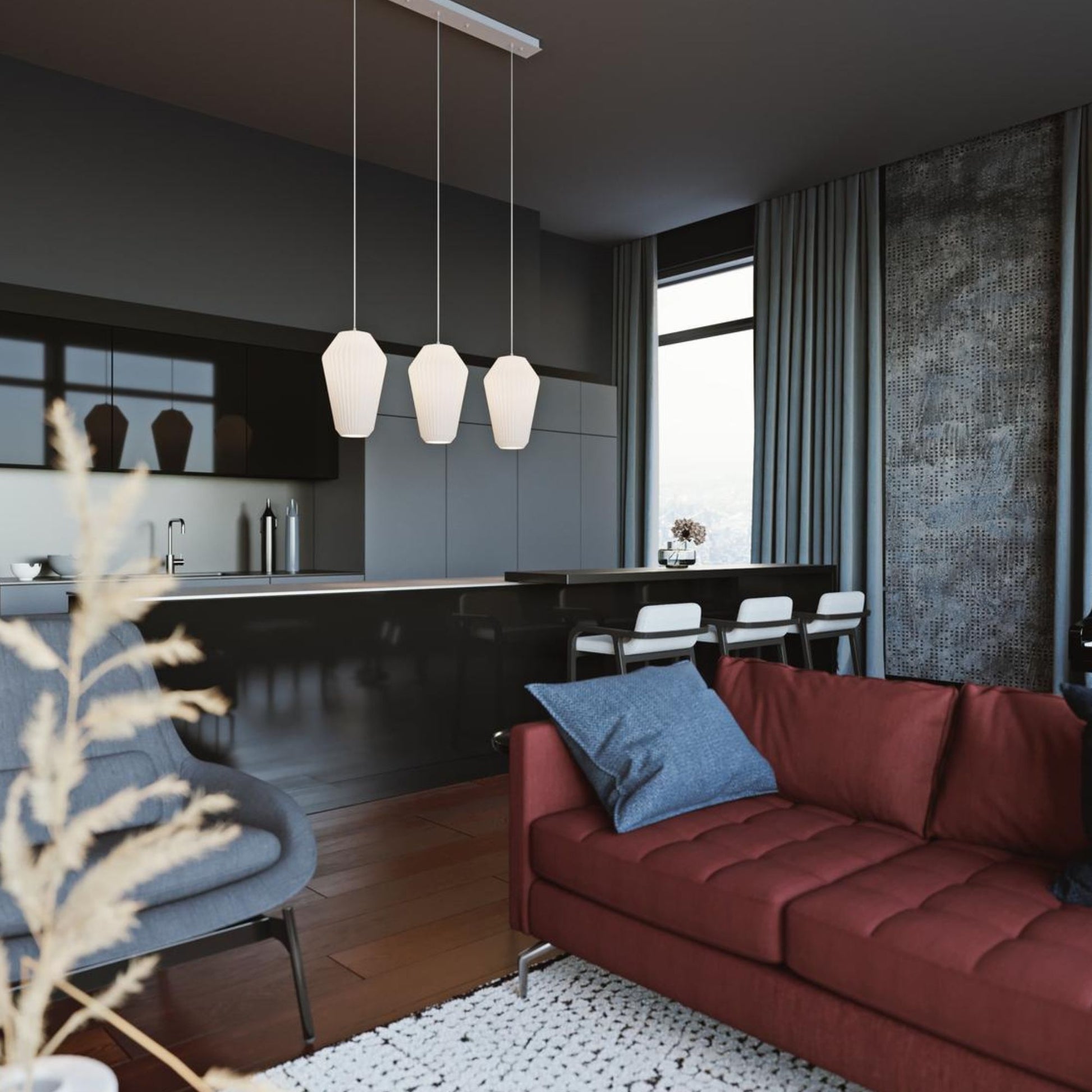 Lola 48" 3-Light Linear Pendant, White Finish - Bees Lighting