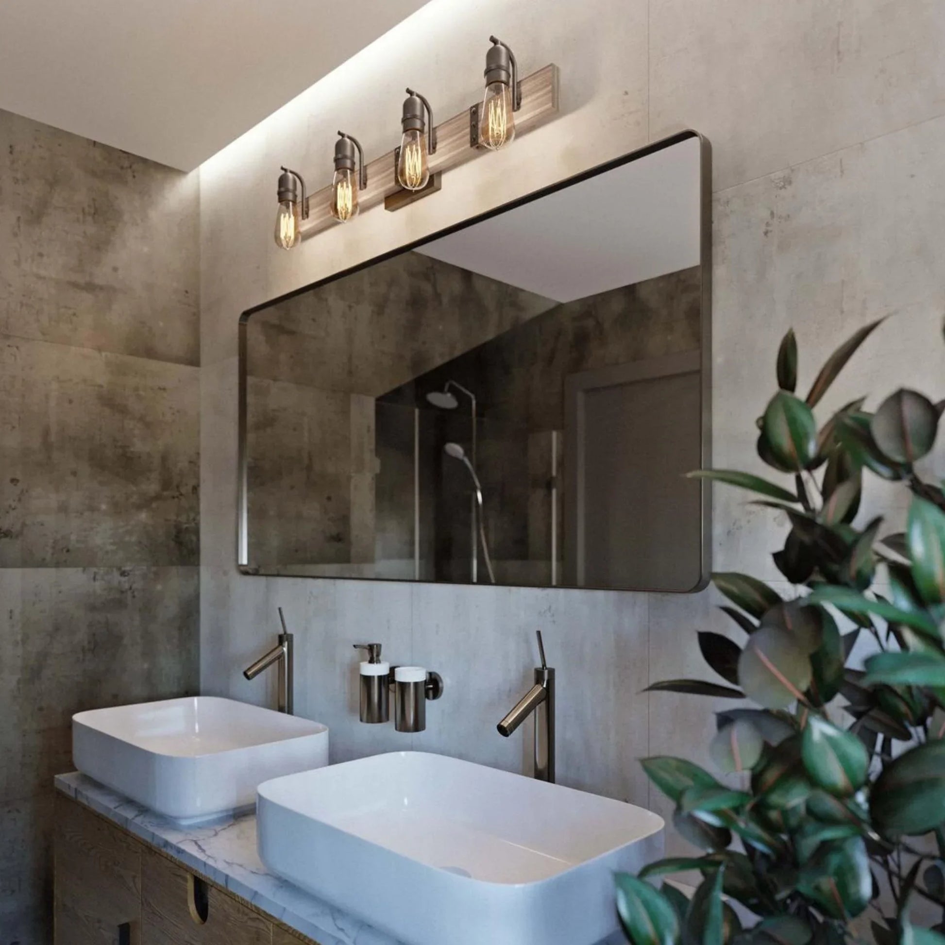 Noah 32" 4-Light Vanity, Distressed Grey and Black Finish - Bees Lighting