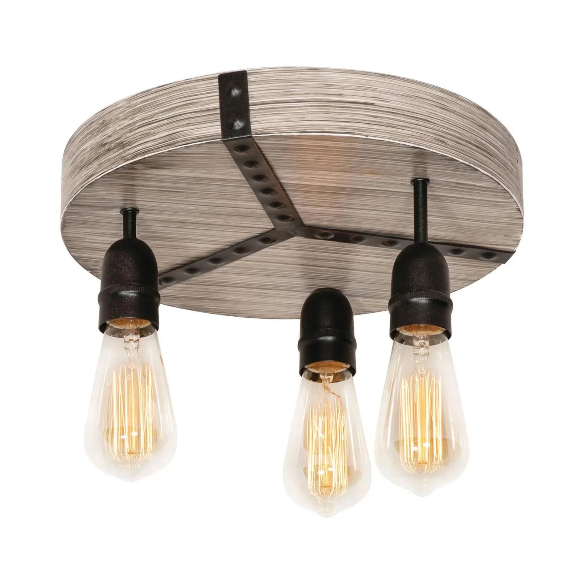 Noah 13" 3-Flush Mount, Distressed Grey and Black Finish - Bees Lighting
