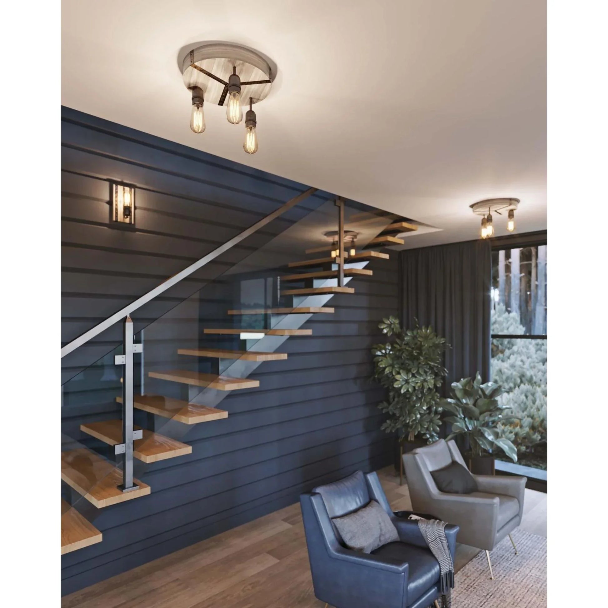 Noah 13" 3-Flush Mount, Distressed Grey and Black Finish - Bees Lighting