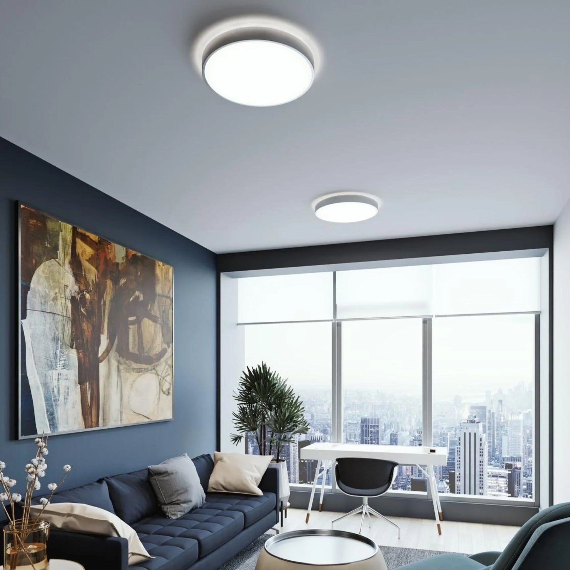 AFX Lighting - Octavia 14" LED Flush Mount, Brushed Aluminum Finish, Battery Backup | Bees Lighting