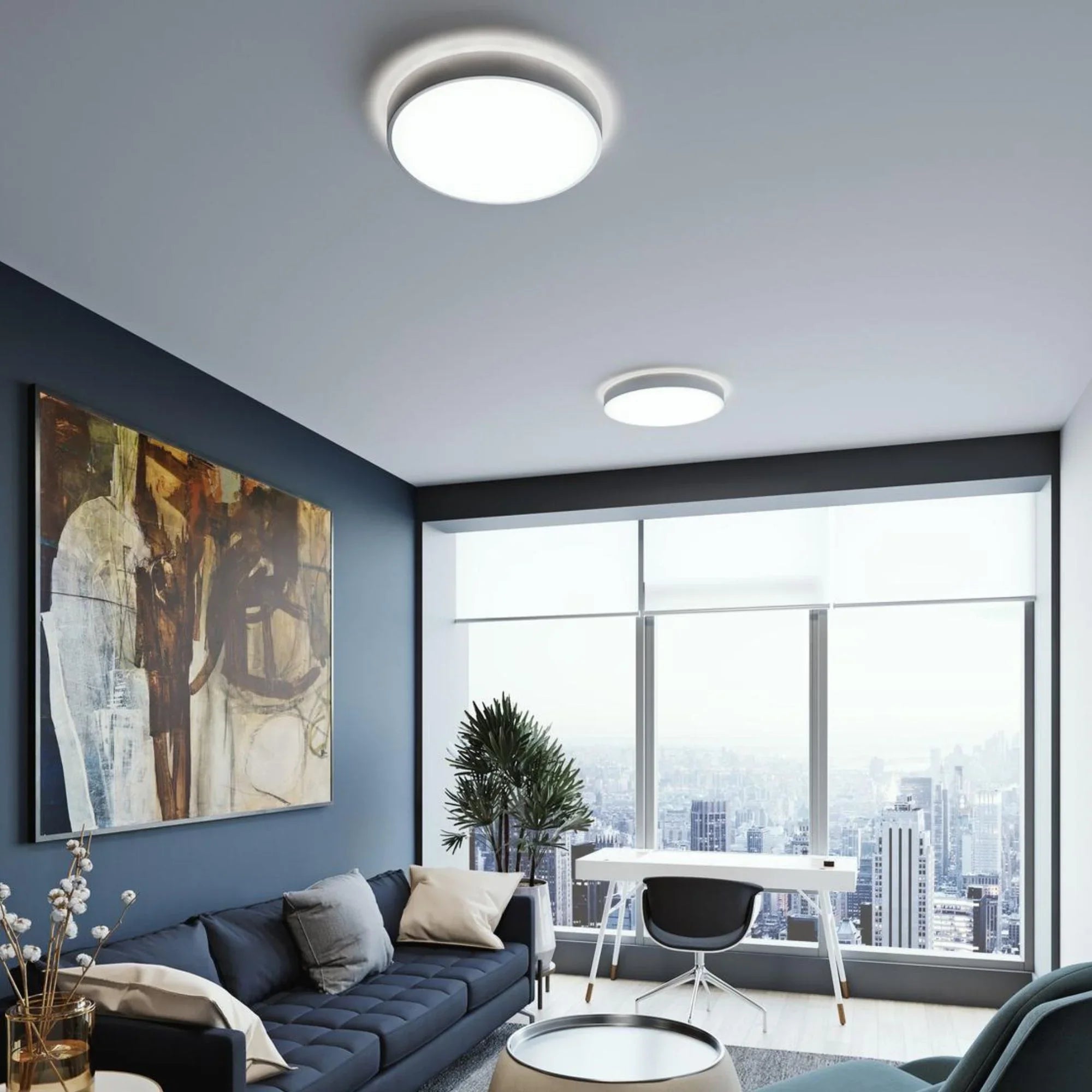 AFX Lighting - Octavia 14" LED Flush Mount, Brushed Aluminum Finish, Battery Backup | Bees Lighting