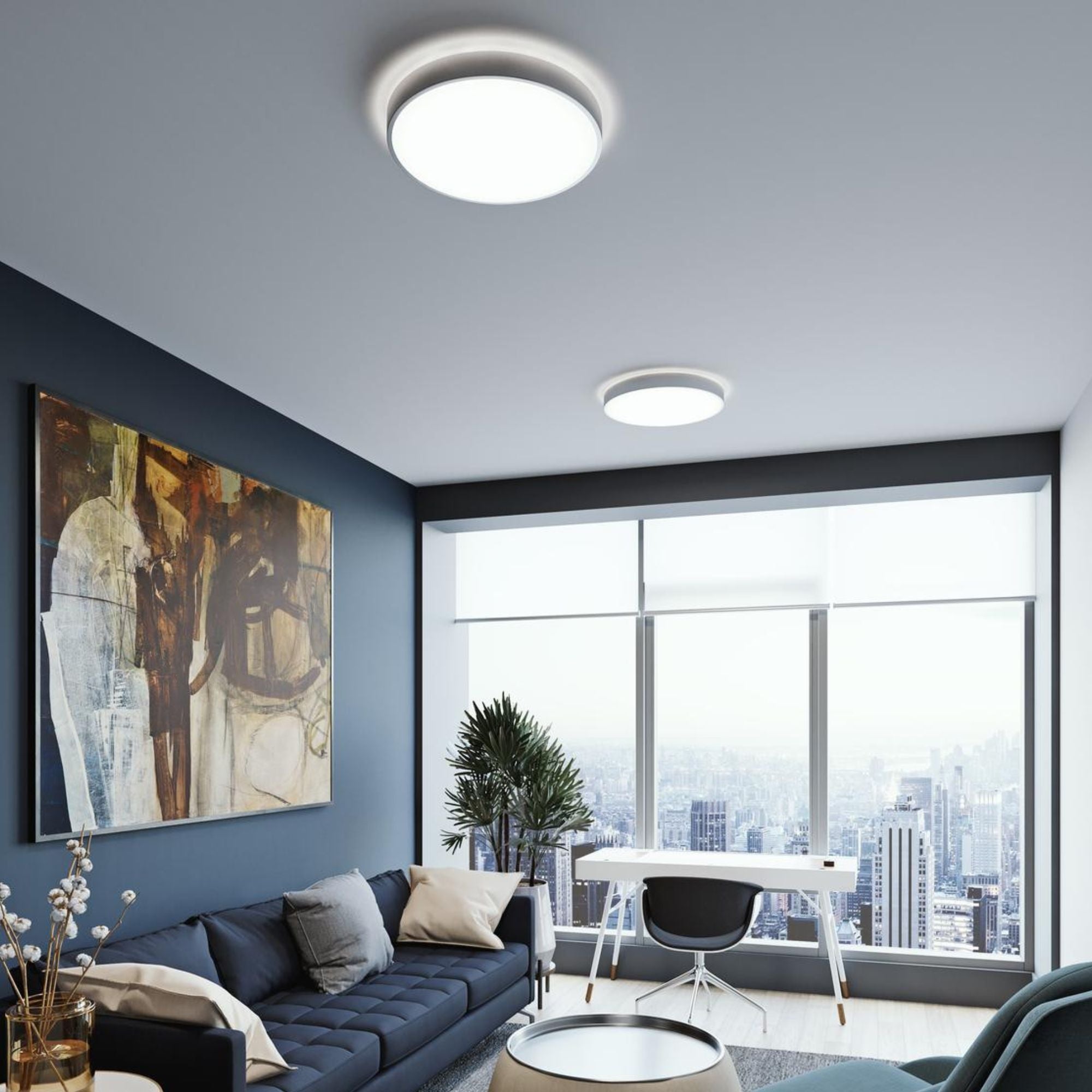 Octavia 19" LED Flush Mount, Brushed Aluminum Finish, Battery Backup