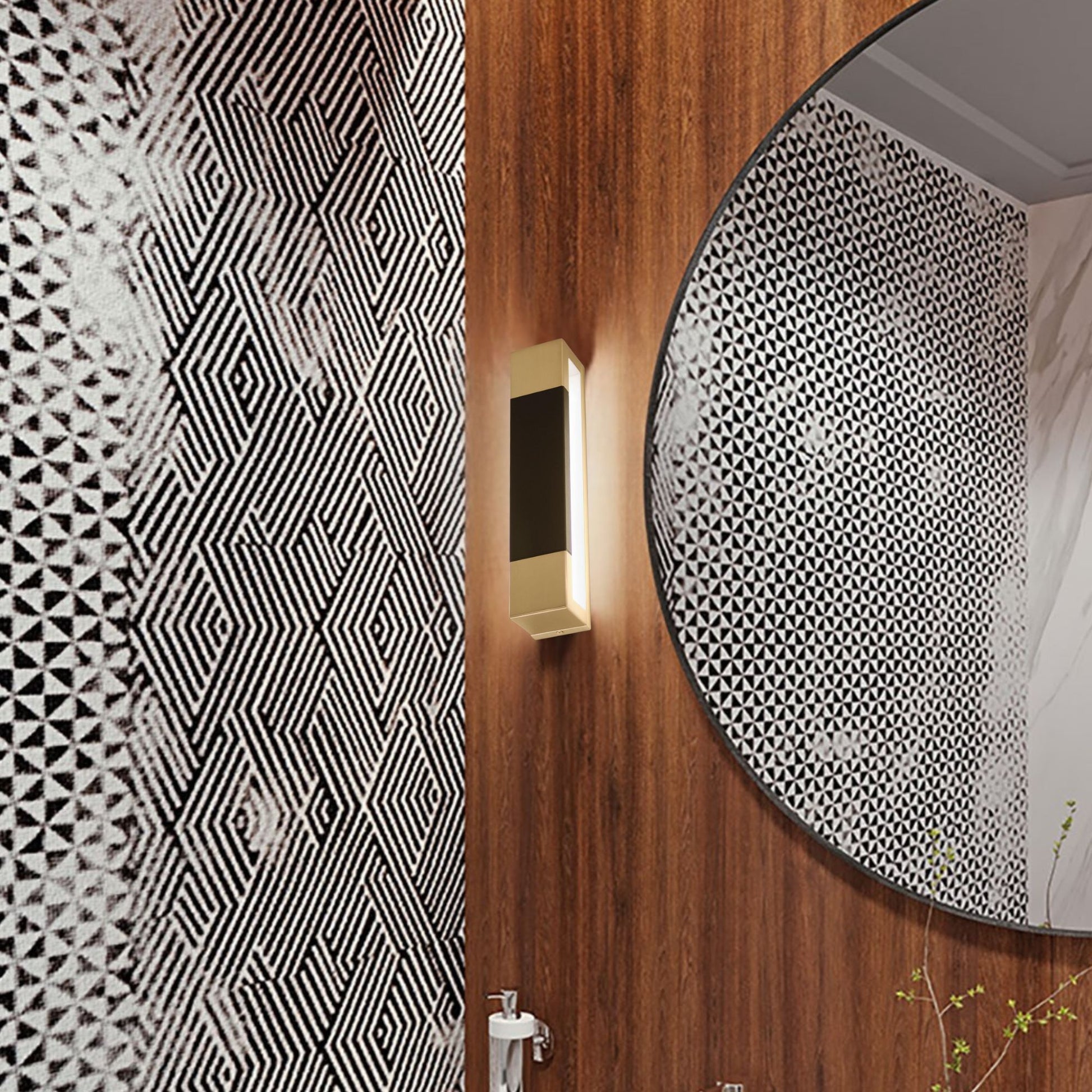Post 14" LED Wall Sconce, Satin Brass and Black Finish - Bees Lighting