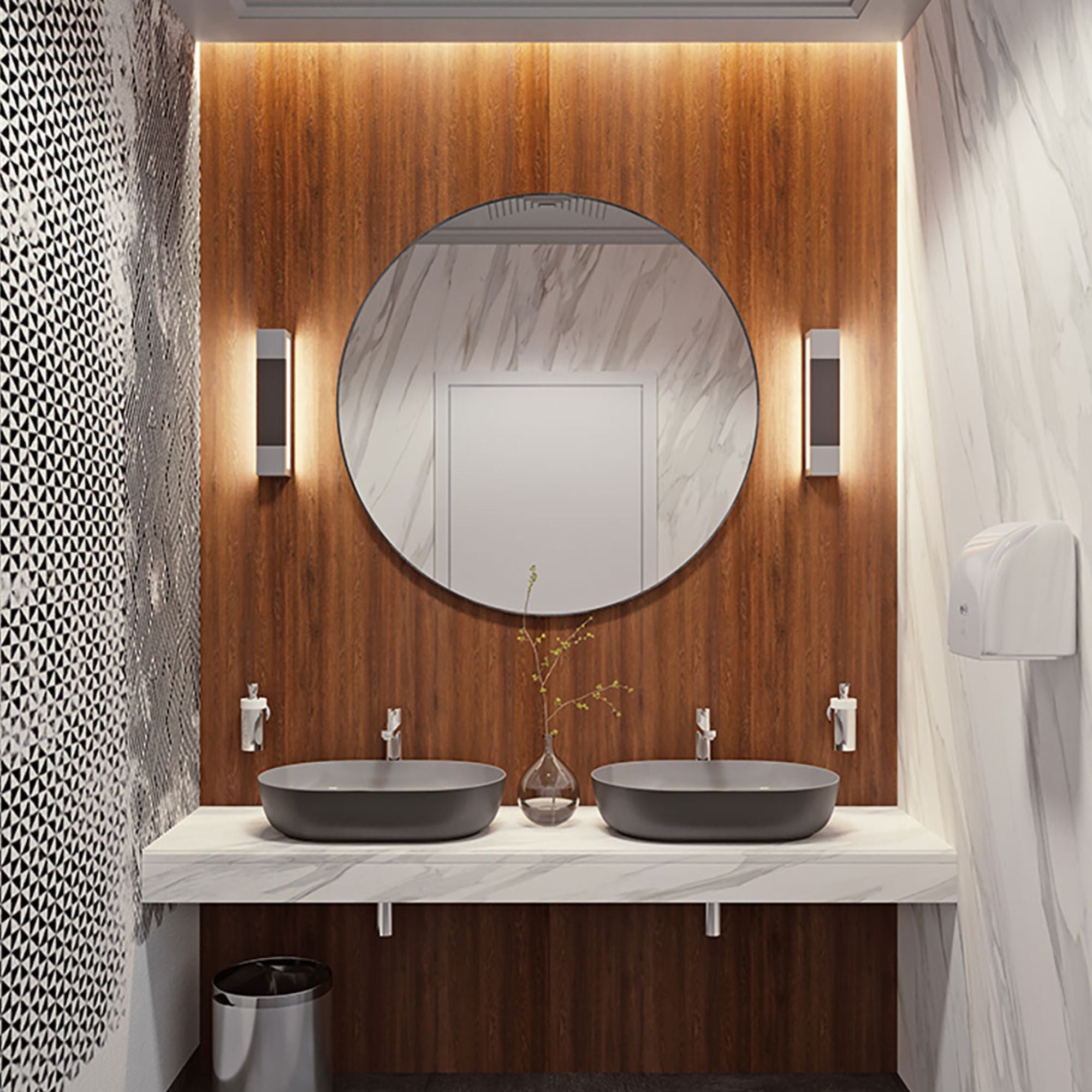 Post 14" LED Wall Sconce, Satin Nickel and Dark Grey Finish - Bees Lighting