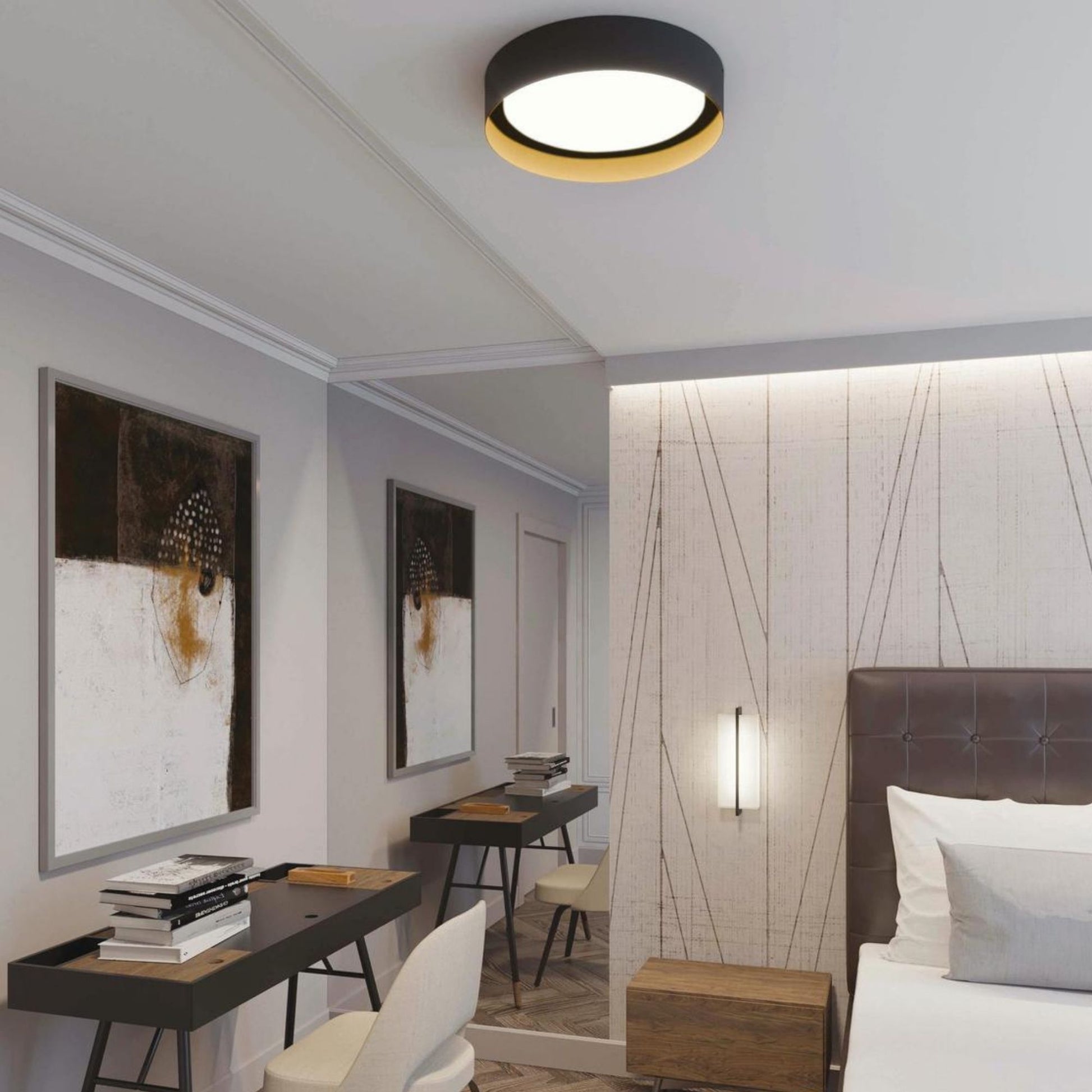 Reveal 12" LED Flush Mount, Black and Gold Finish, 120-277V - Bees Lighting