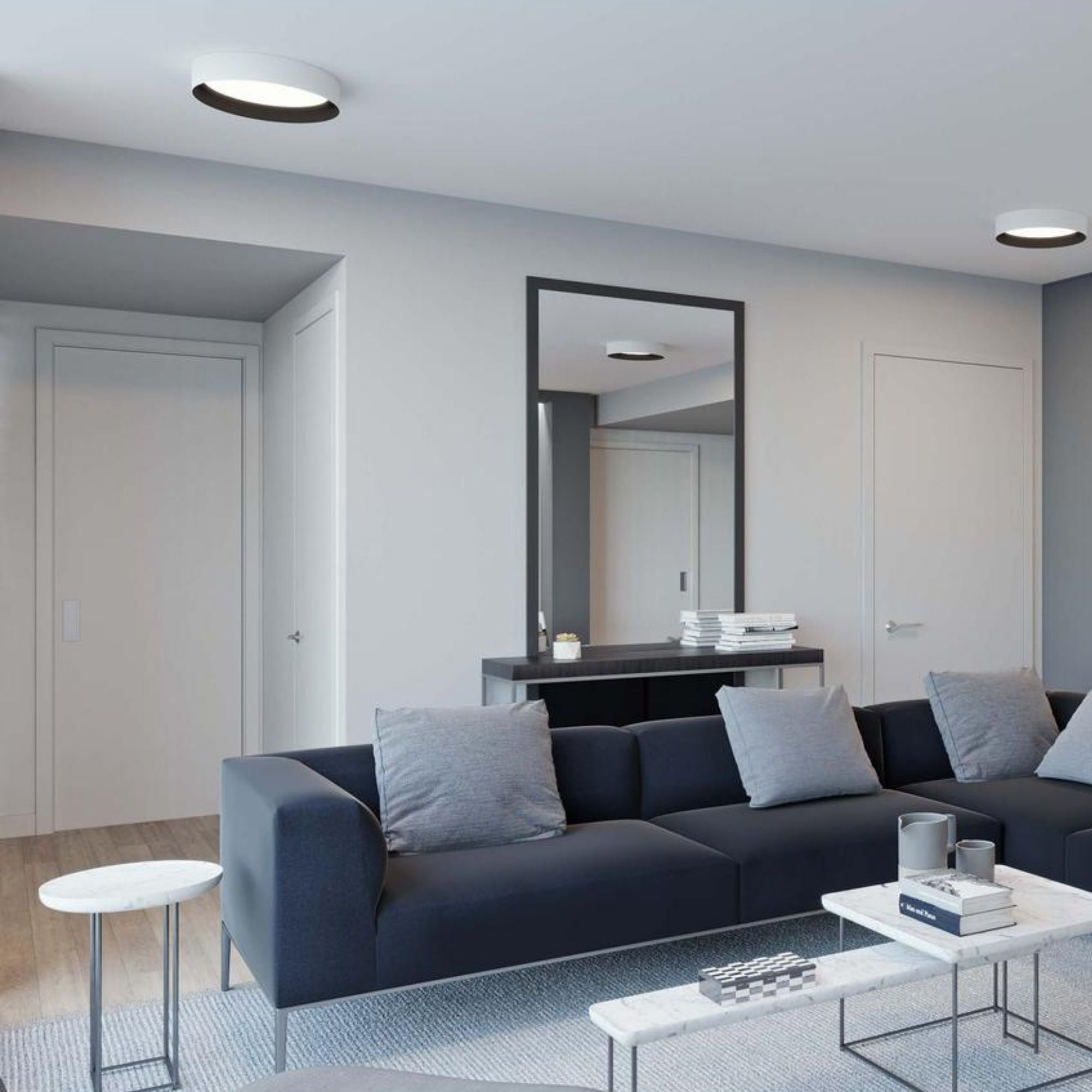 Reveal 12 in. LED Flush Mount Light 120-277V White & Black Finish - Bees Lighting