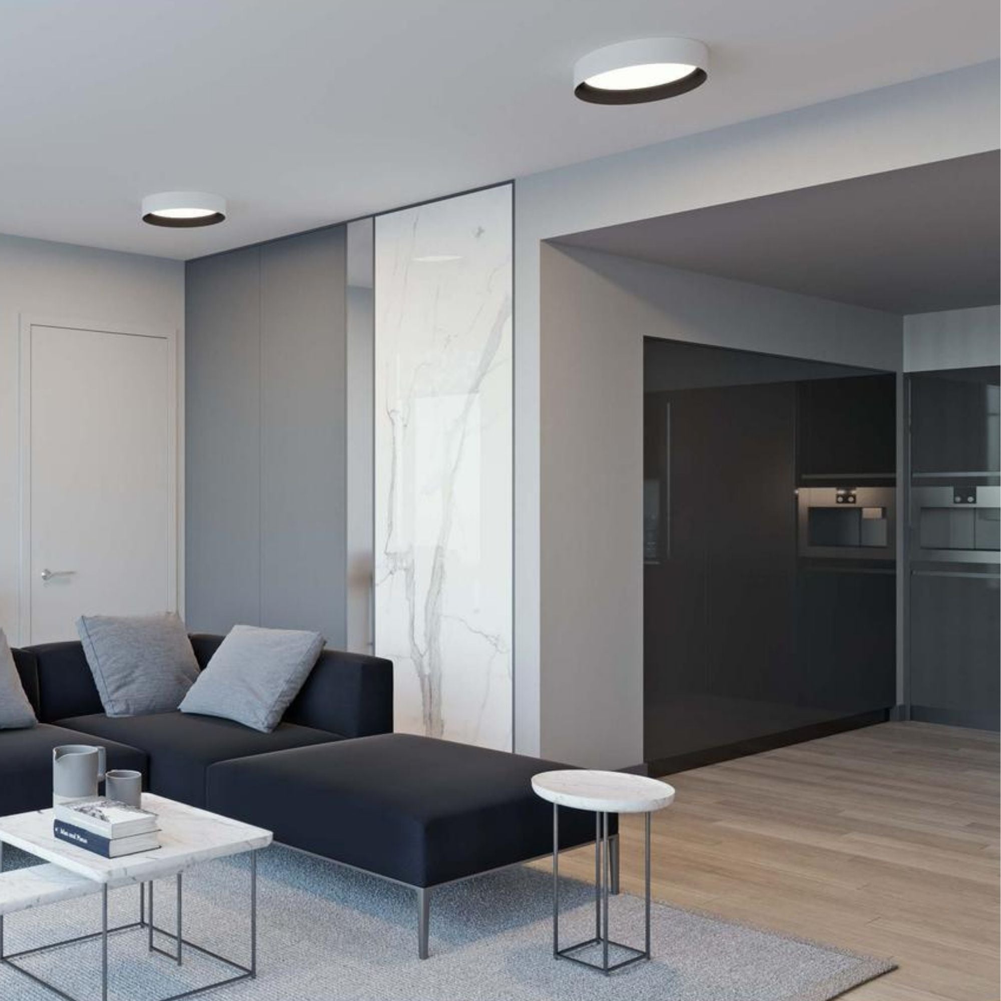 Reveal 12 in. LED Flush Mount Light 120-277V White & Black Finish - Bees Lighting