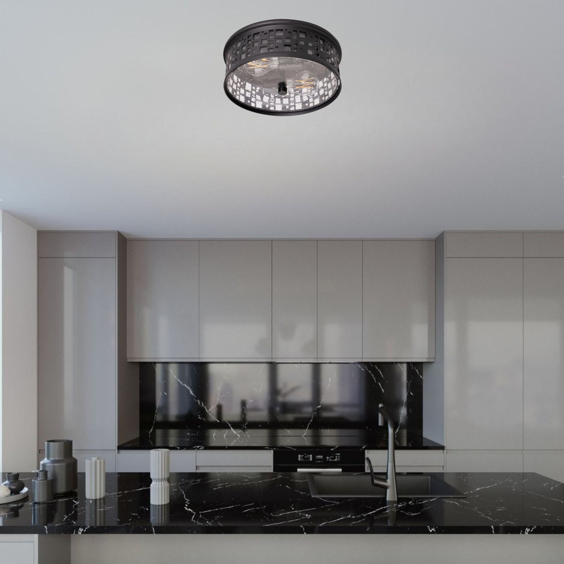 Roscoe 11" 2-Light Flush Mount, Black Finish - Bees Lighting
