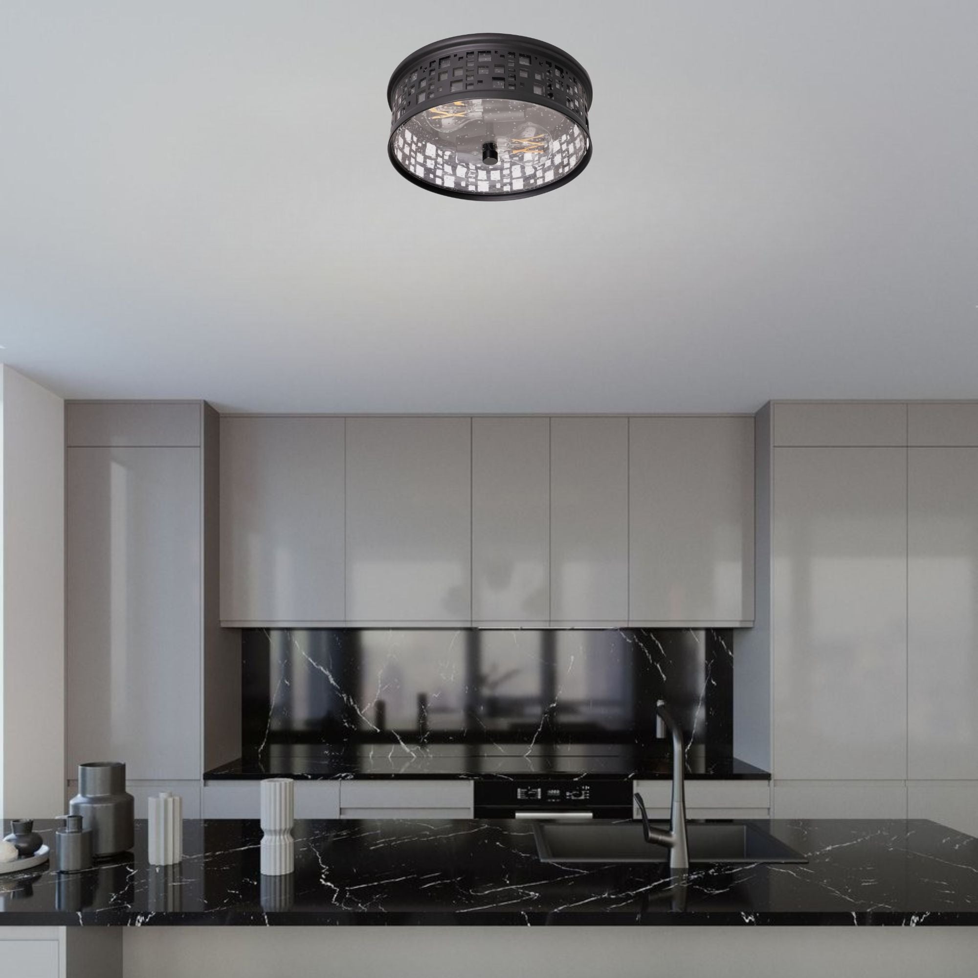 Roscoe 11" 2-Light Flush Mount, Black Finish - Bees Lighting