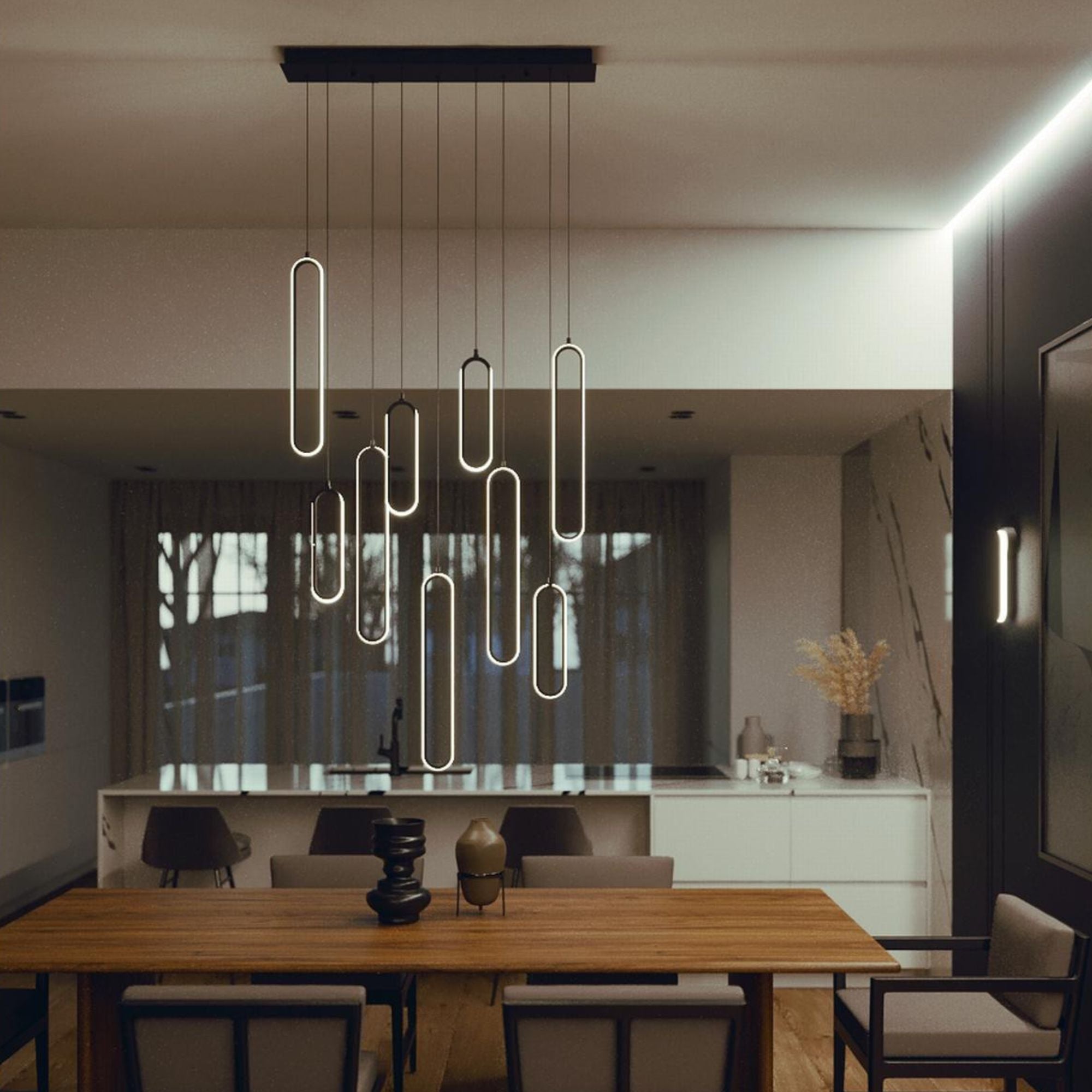Sienna 36'' Linear Multi-Port LED Pendant Light, Black Finish - Bees Lighting