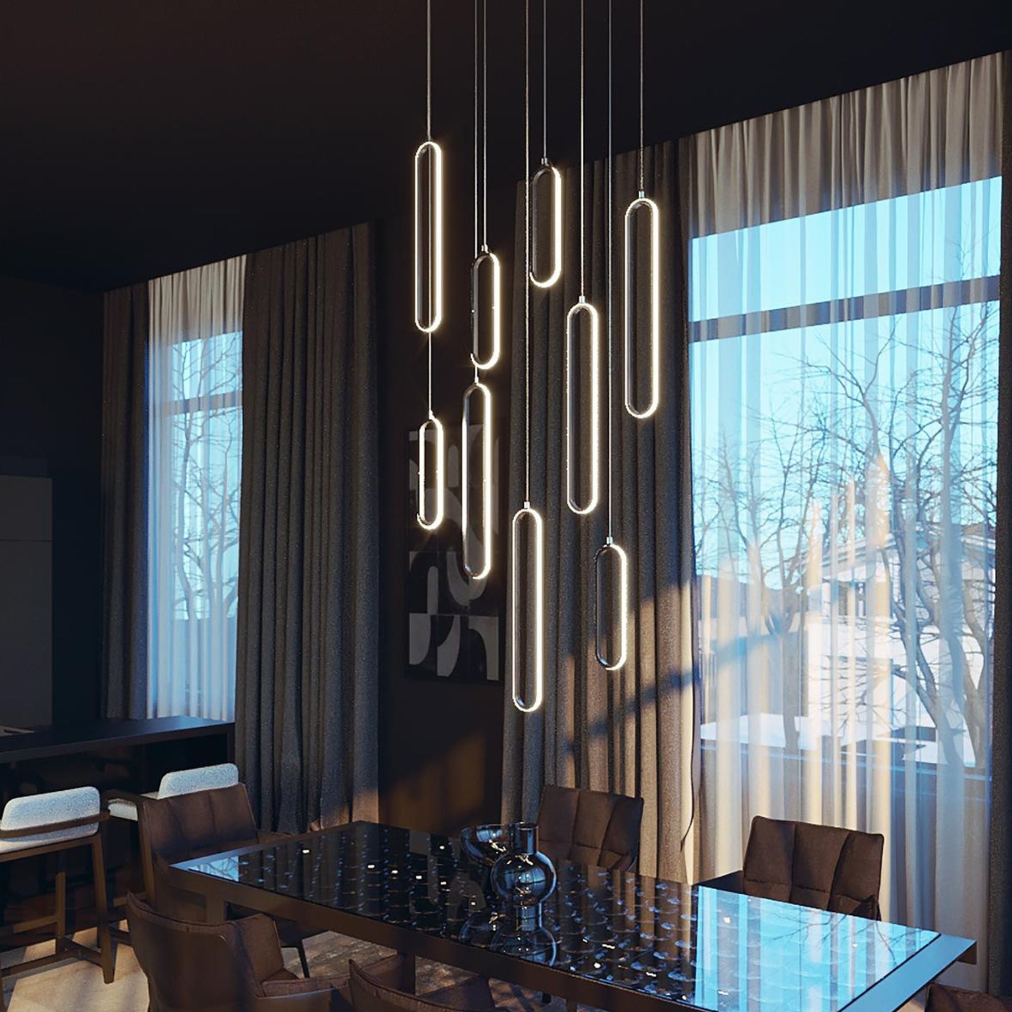 Sienna 36'' Linear Multi-Port LED Pendant Light, Painted Nickel Finish - Bees Lighting
