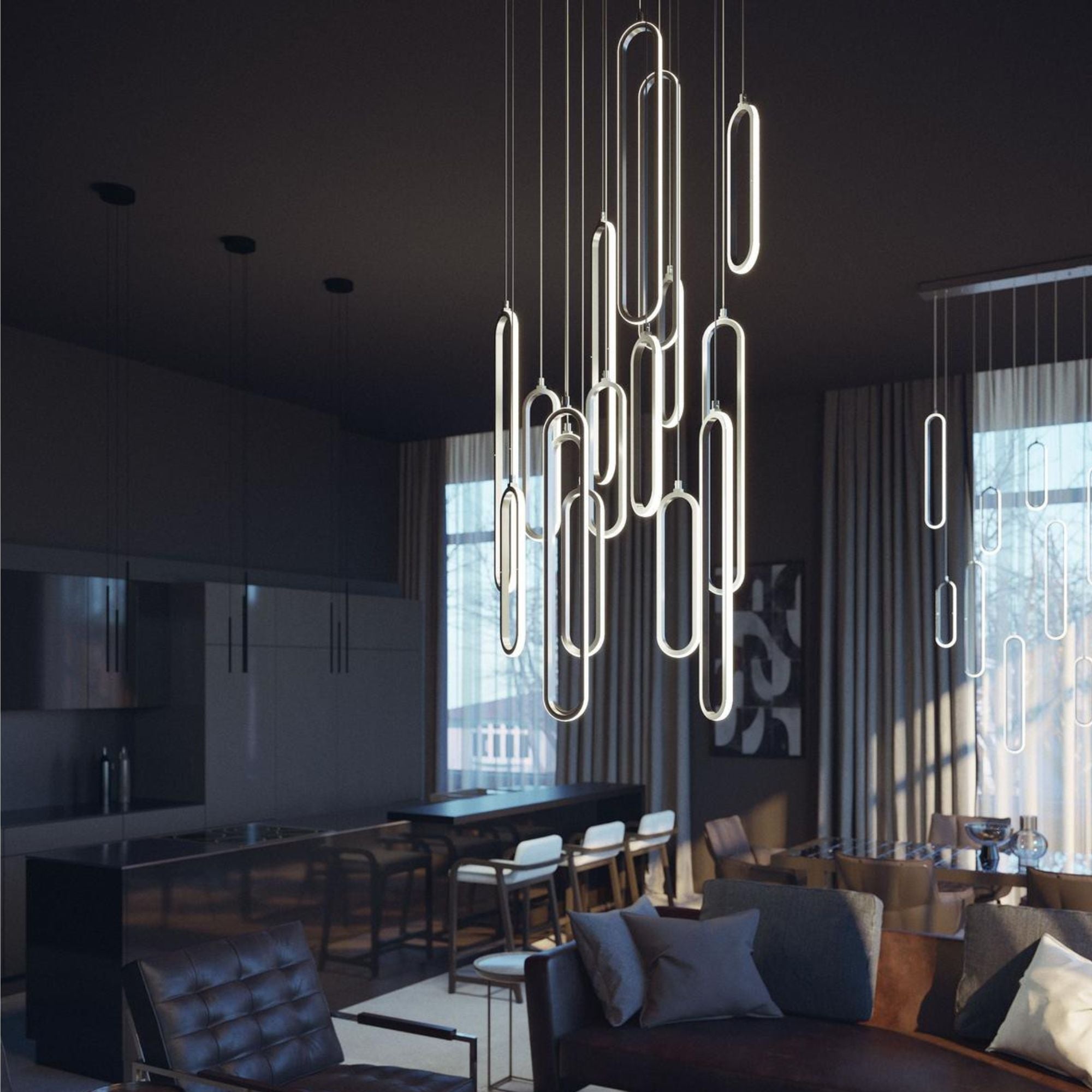 Sienna 24'' 16 Lights Round LED Pendant Light, Painted Nickel Finish - Bees Lighting