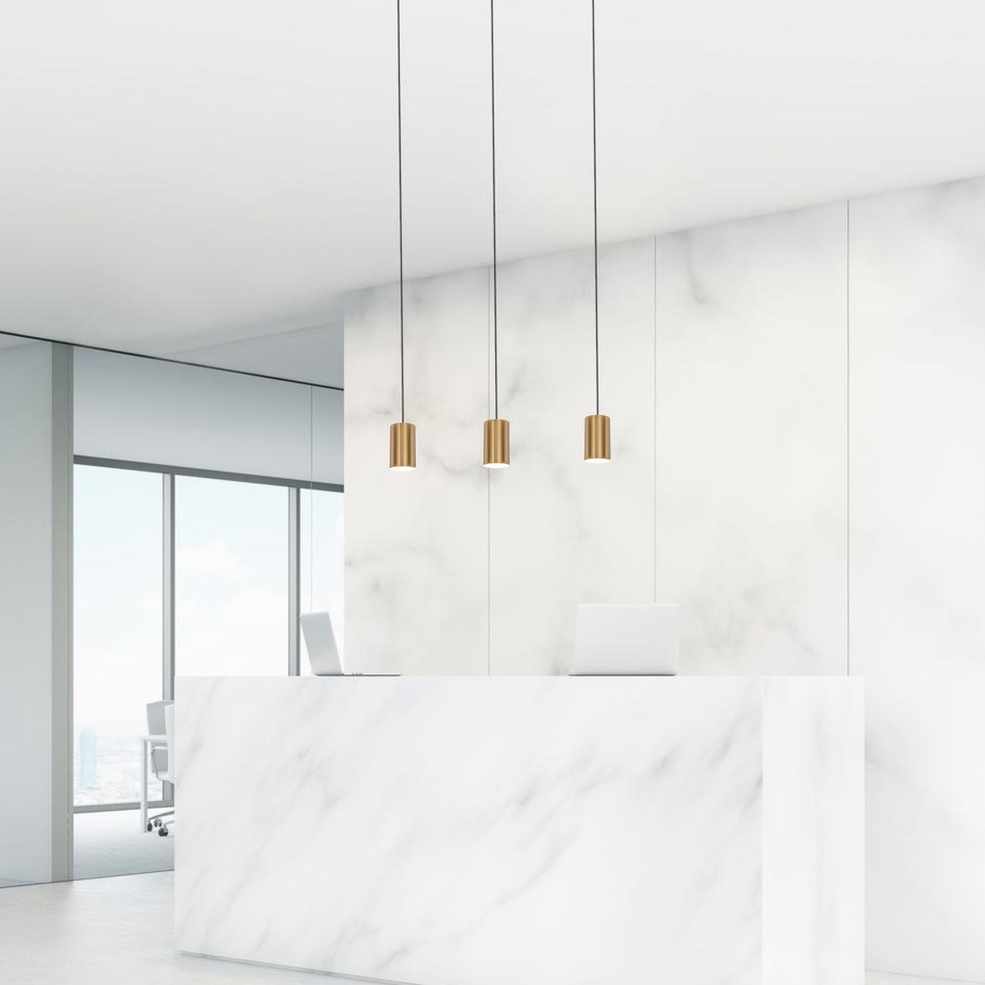 Tyke 36" 3-Light Linear Pendant, Satin Brass Finish - Bees Lighting