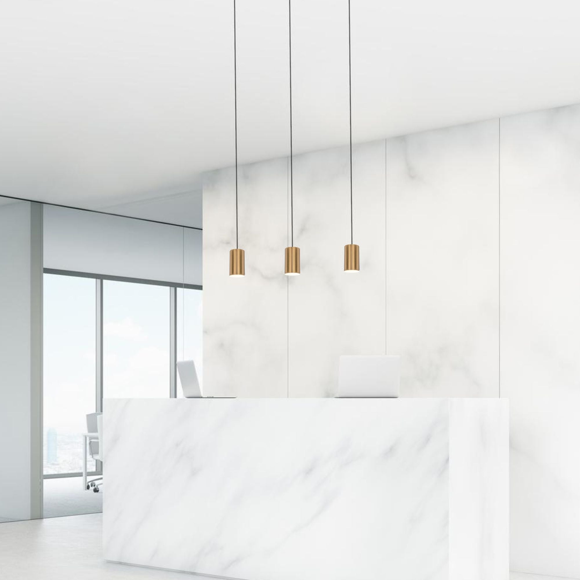 Tyke 36" 3-Light Linear Pendant, Satin Brass Finish - Bees Lighting