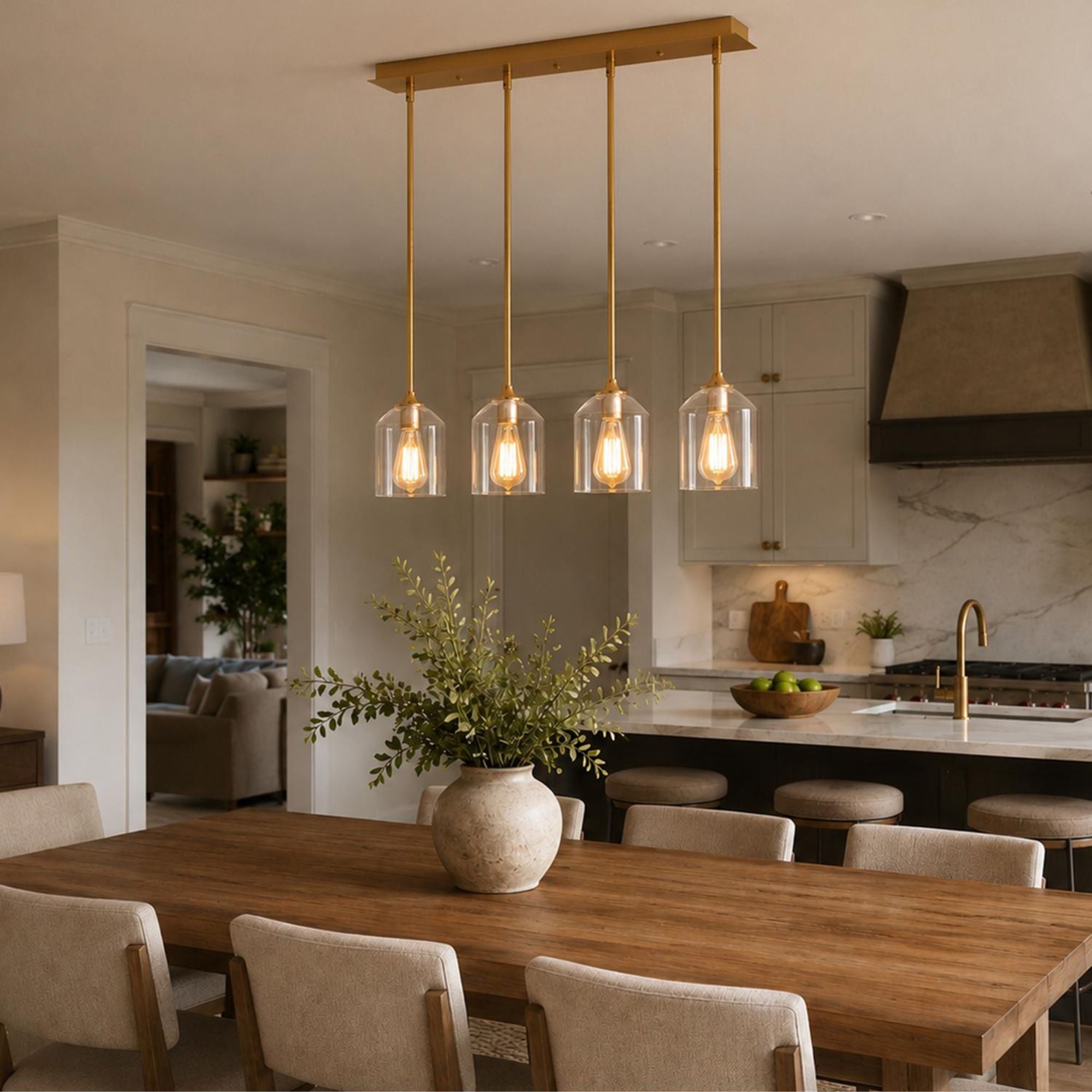 AFX William 36" 4-Light Linear Pendant, Satin Brass Finish