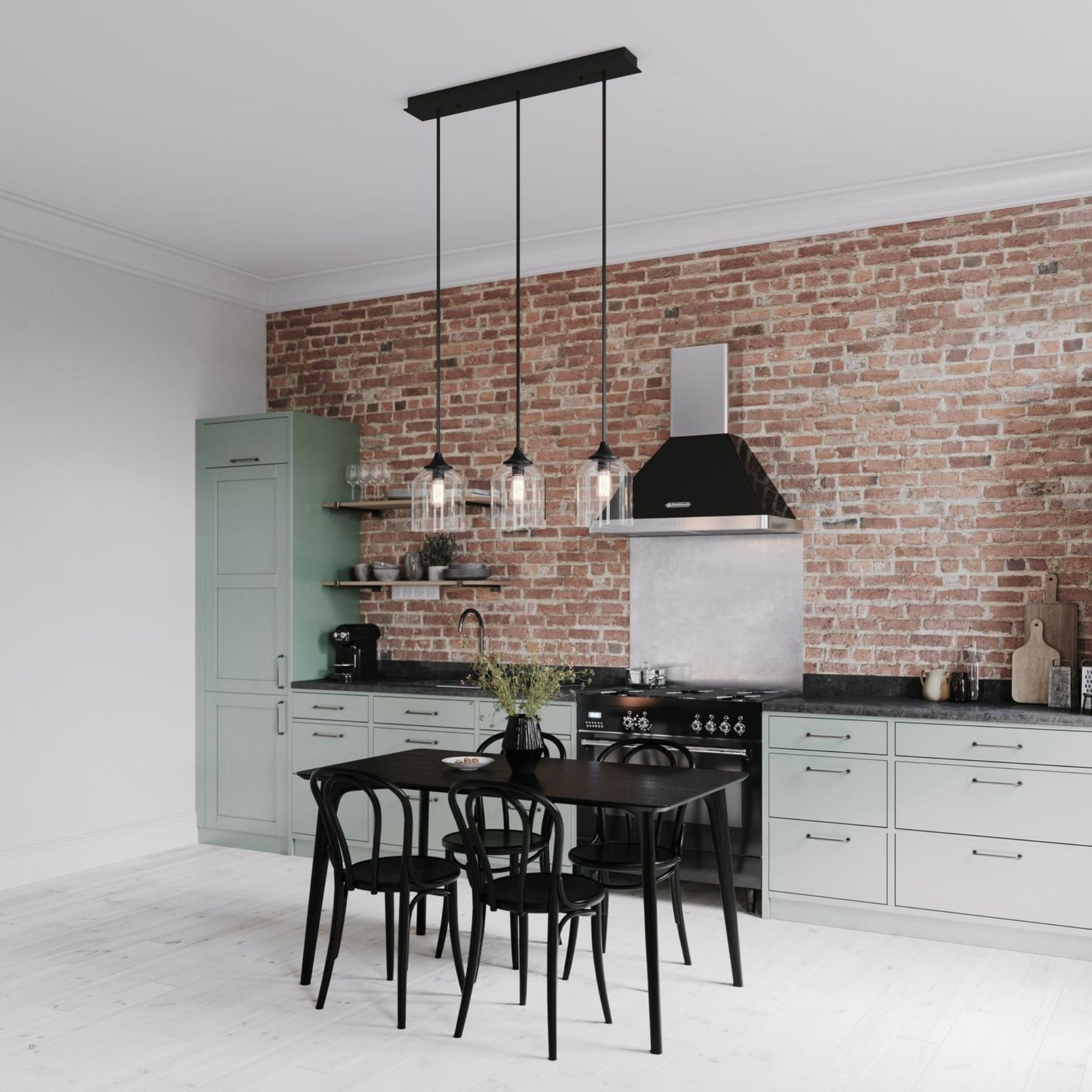 William 3 Lights 36 In. Pendant Light Black Finish - Bees Lighting