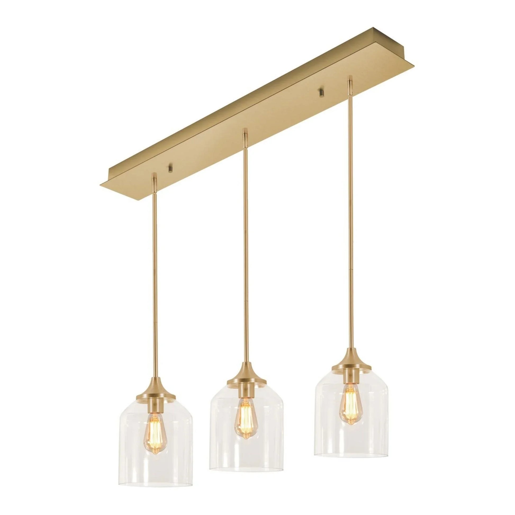 William 36" 3-Light Linear Pendant, Satin Brass Finish - Bees Lighting