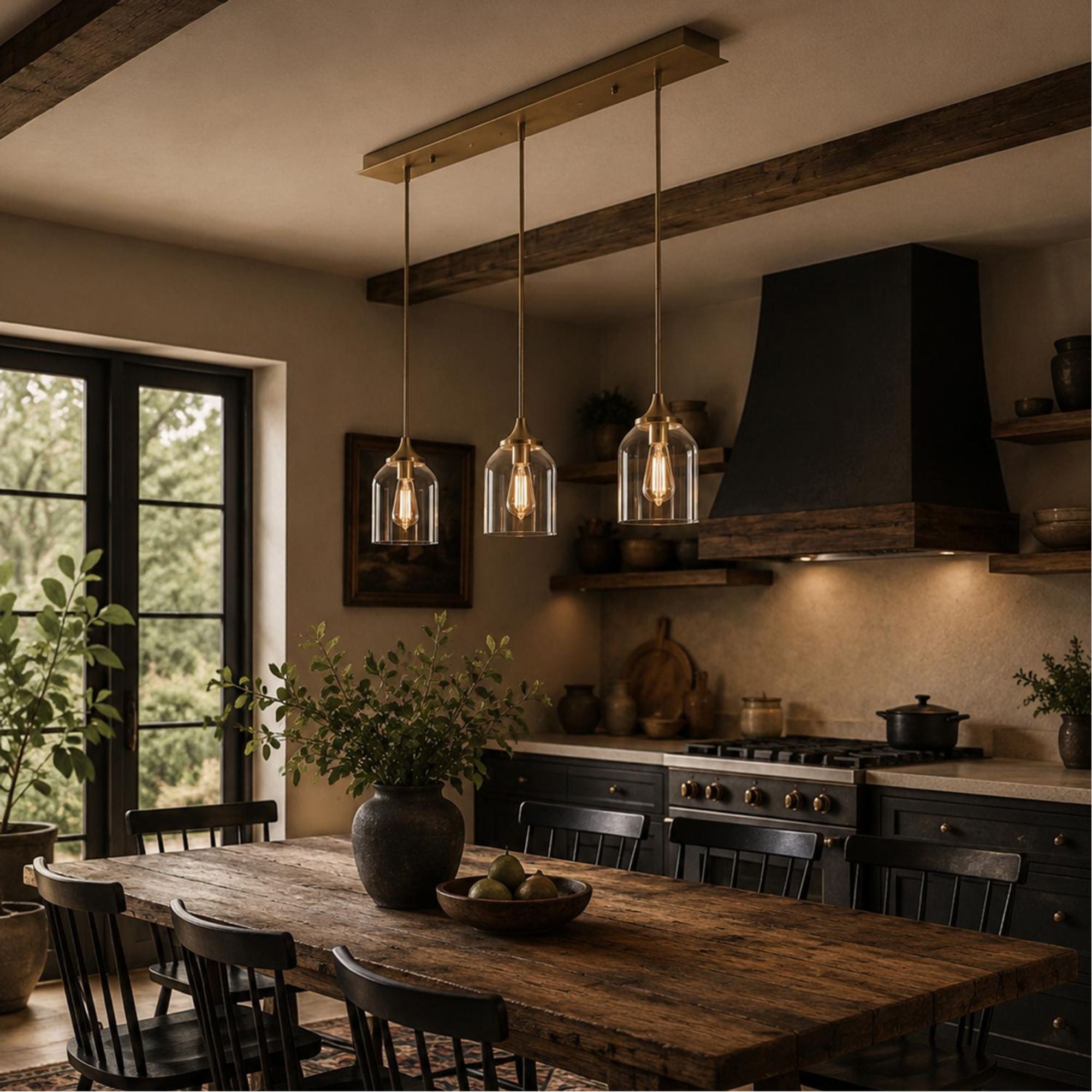 AFX William 36" 3-Light Linear Pendant, Satin Brass Finish