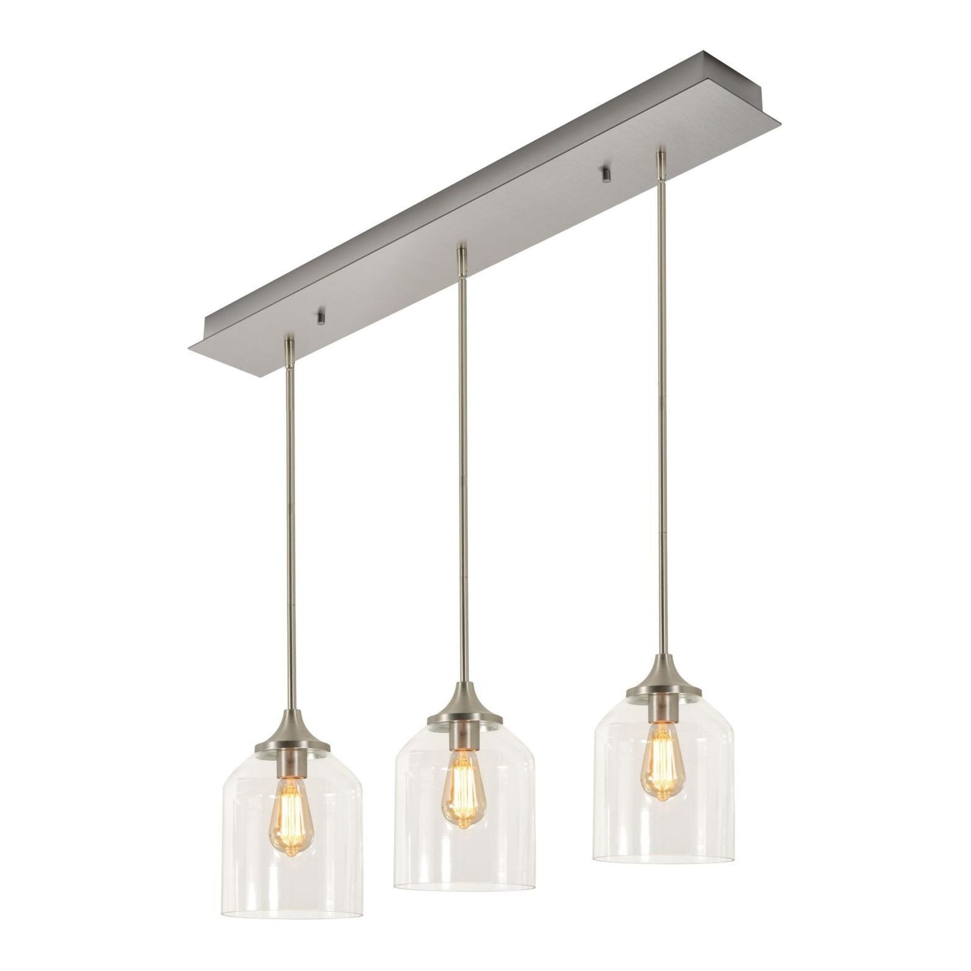 William 36" 3-Light Linear Pendant, Satin Nickel Finish - Bees Lighting