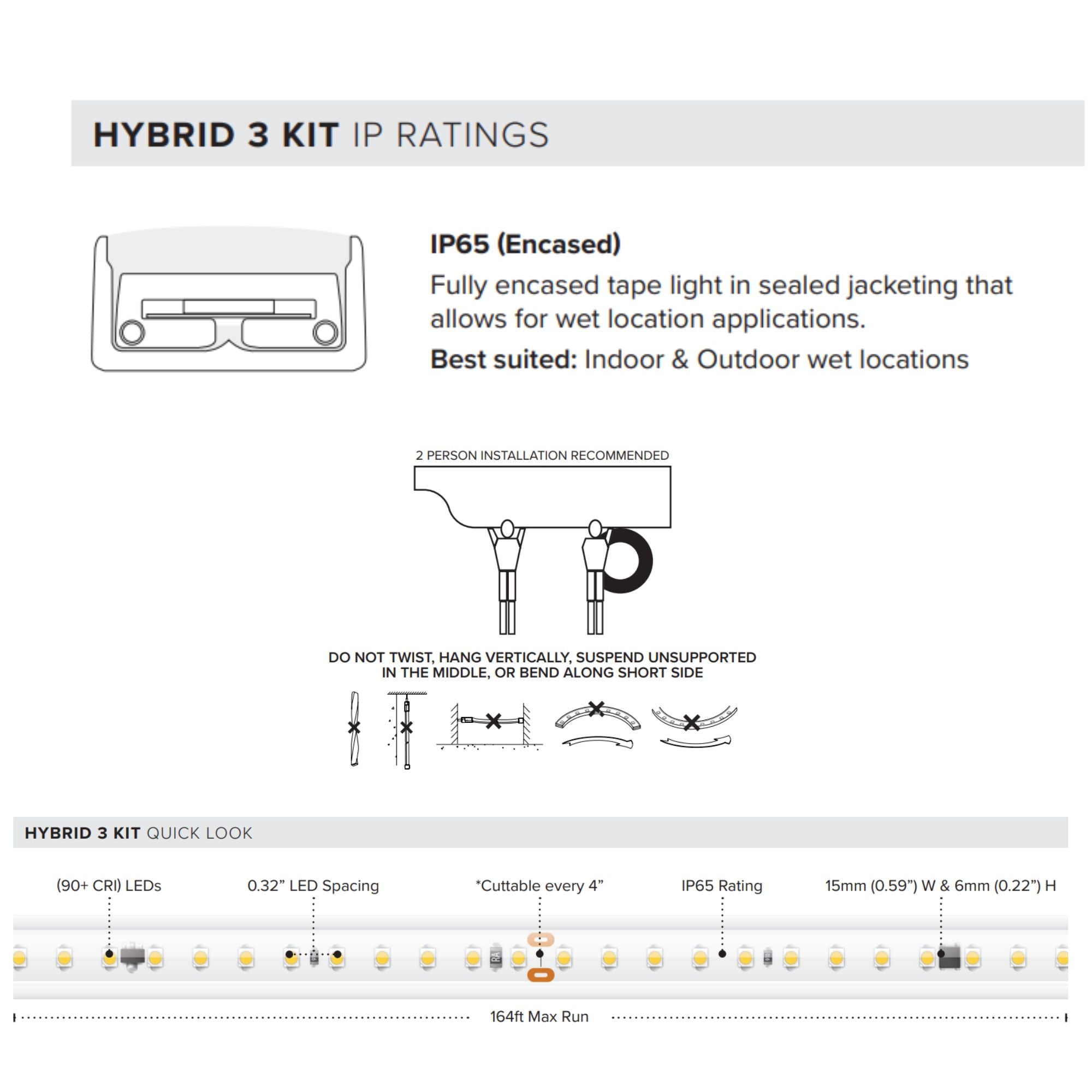 American Lighting Hybrid 3, 6 ft, LED Tape Light, IP65, 3000K, 315 Lumens/ft, 120V