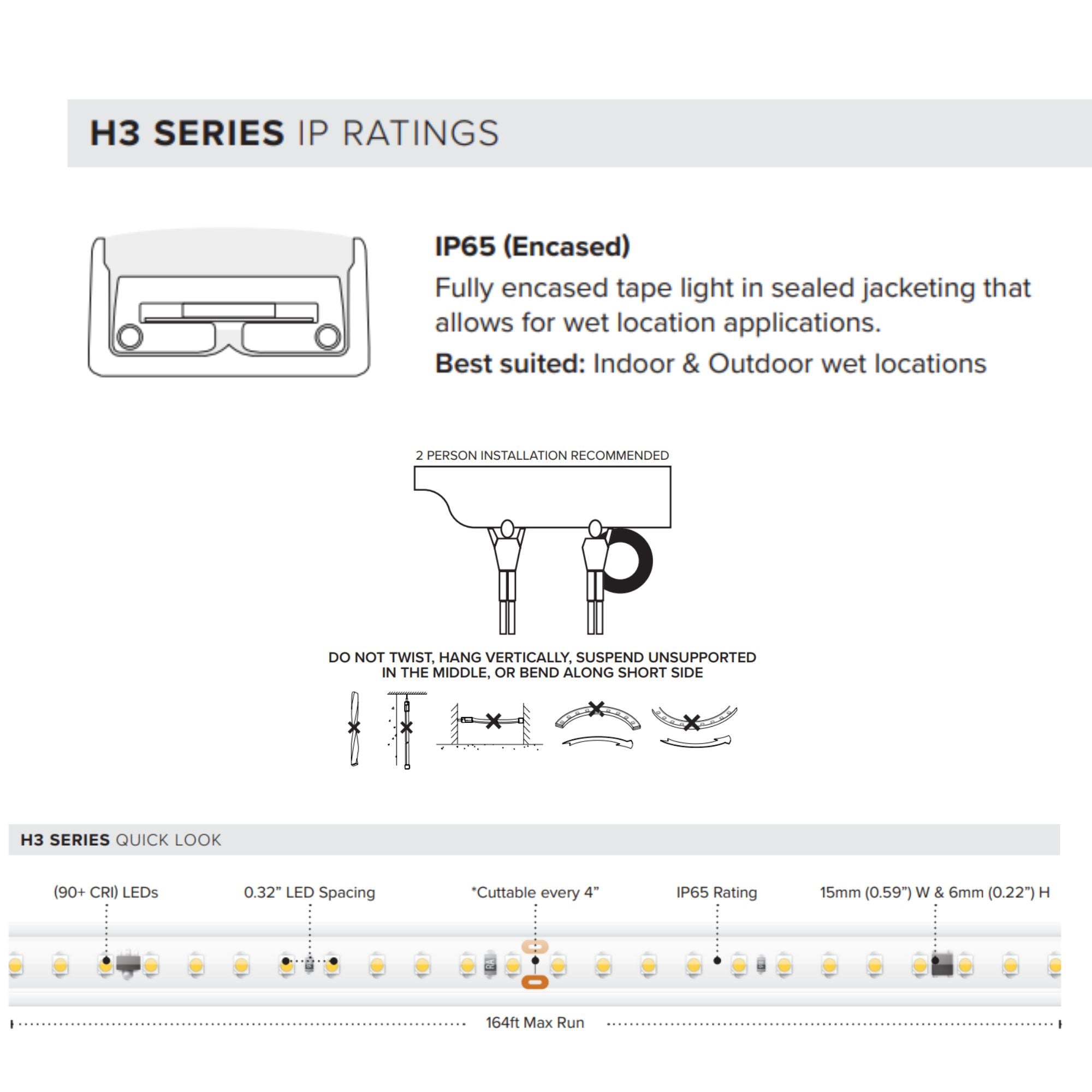 American Lighting Hybrid 3, 150ft, LED Tape Light, IP65, 3000K, 315 Lumens/ft, 120V