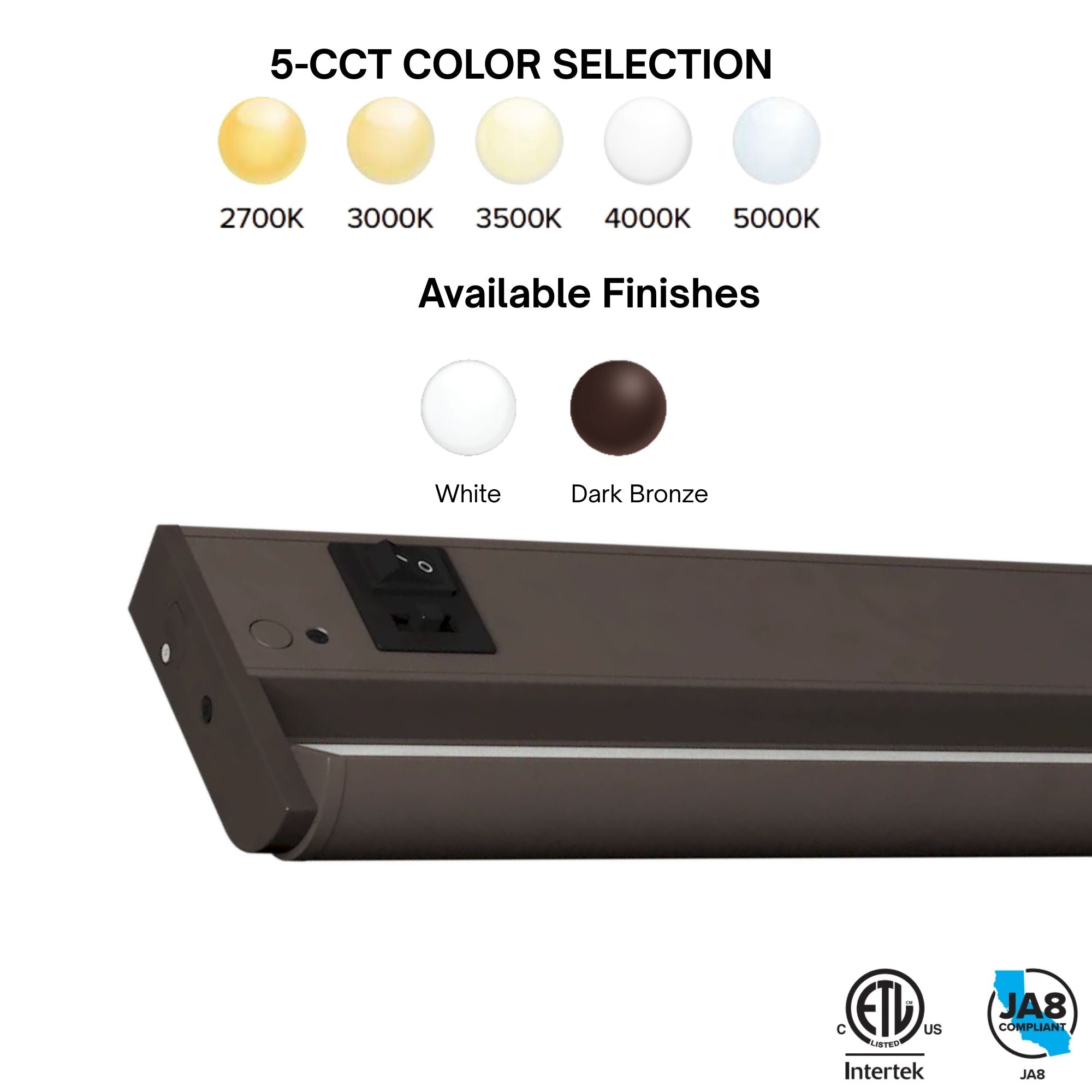 LED 5 Complete 10-Inch LED Under Cabinet Light, 7W, Selectable CCT, 120V, Dark Bronze