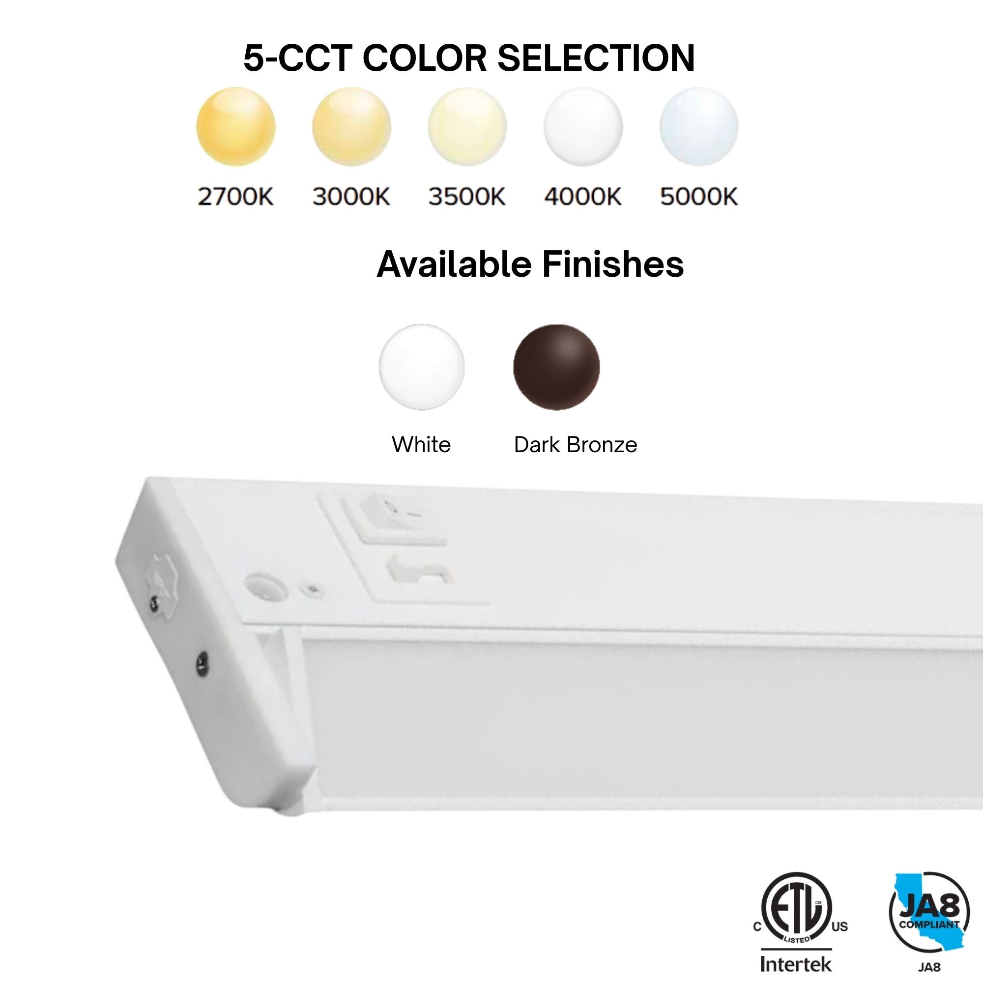 LED 5 Complete 24-Inch LED Under Cabinet Light, 15W, Selectable CCT, 120V, White