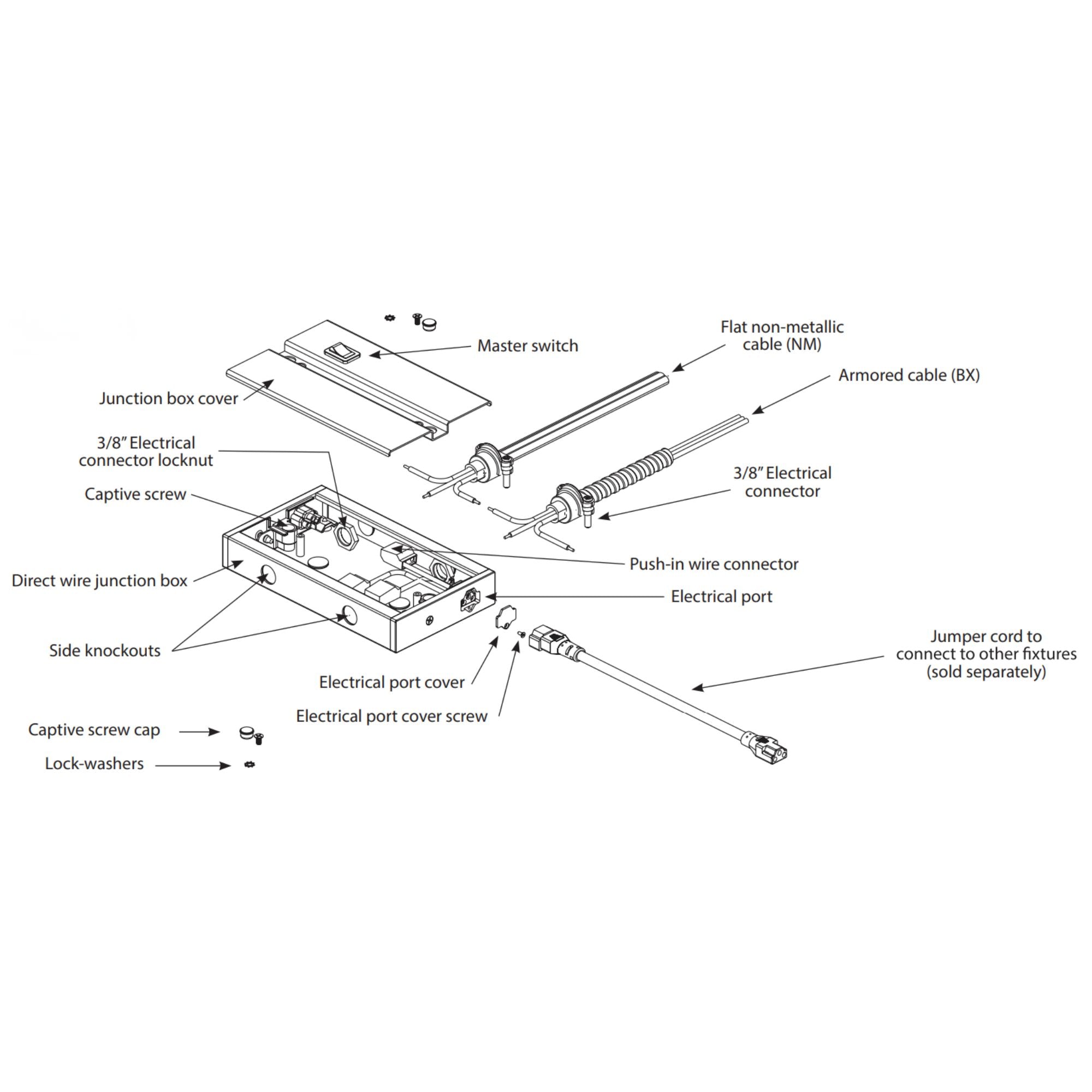 American Lighting - LED 5 Complete Undercabinet Hardwire box with On/Off rocker switch, White | Bees Lighting