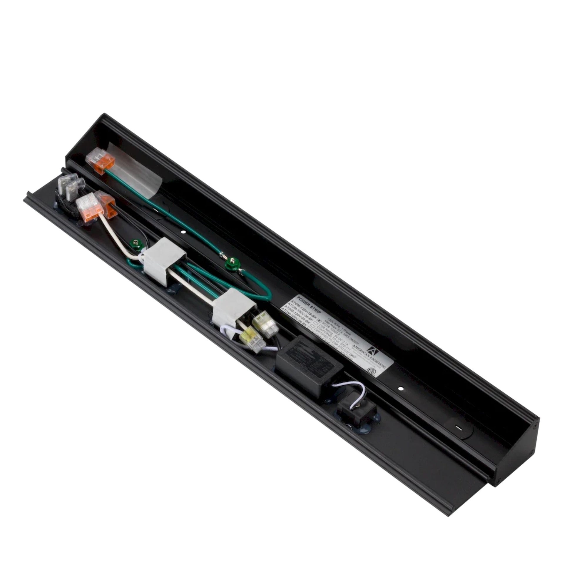 American Lighting - Atom 18" Under Cabinet Power Strip with 2 Receptacles and USB Ports, Black | Bees Lighting