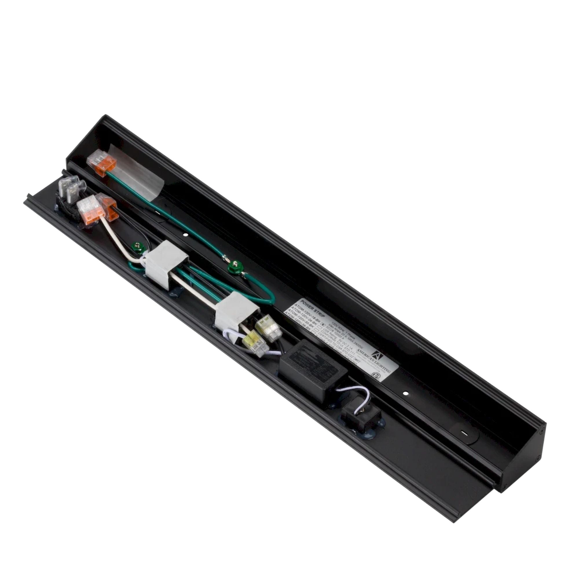 American Lighting - Atom 18" Under Cabinet Power Strip with 2 Receptacles and USB Ports, Black | Bees Lighting