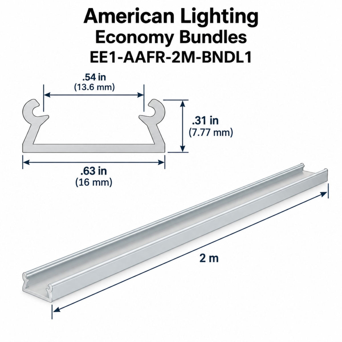 2 m surface-mount light channel with cross-sectional profile and size markings