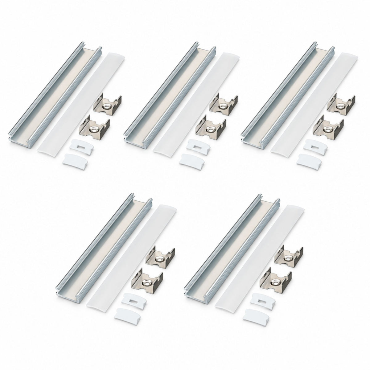 Aluminum channel light kit with 5 mounting clips, frosted diffuser, 2 m bundle