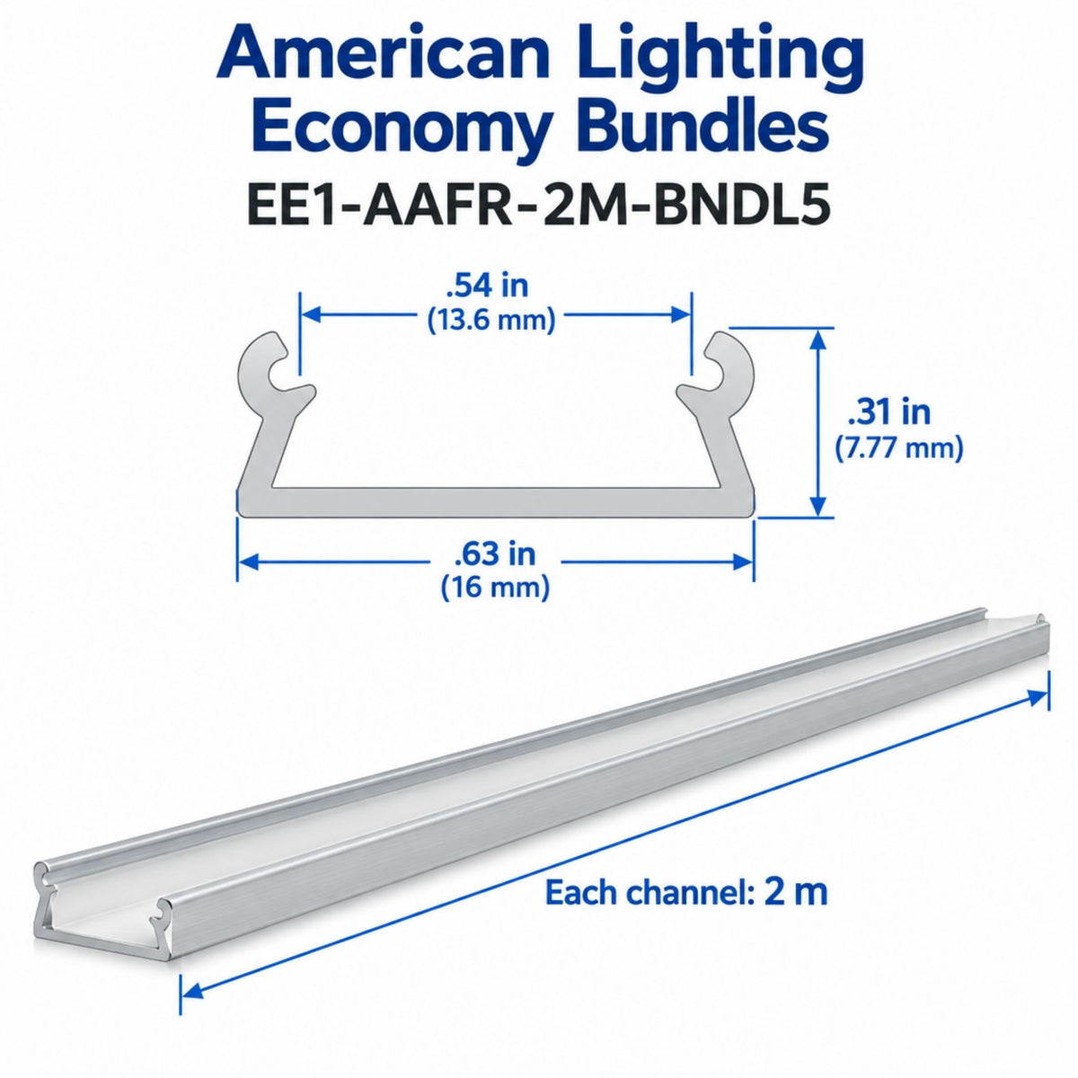 Aluminum channel light profile diagram with frosted diffuser and mounting dimensions