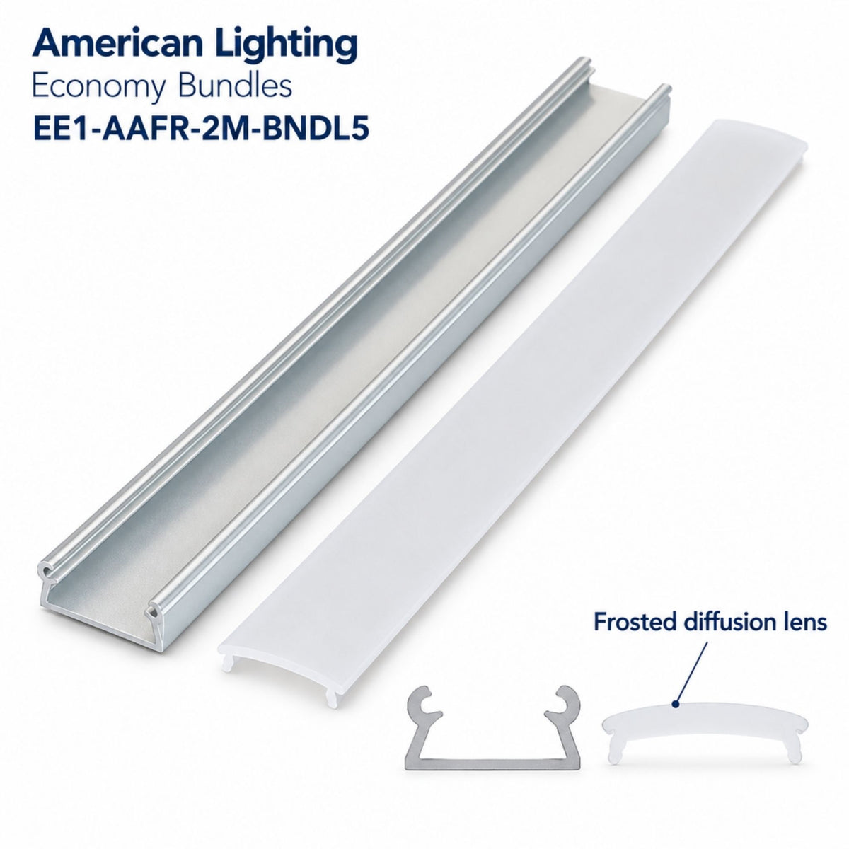 Channel lighting bundle with metal track, frosted diffuser lenses, and end caps
